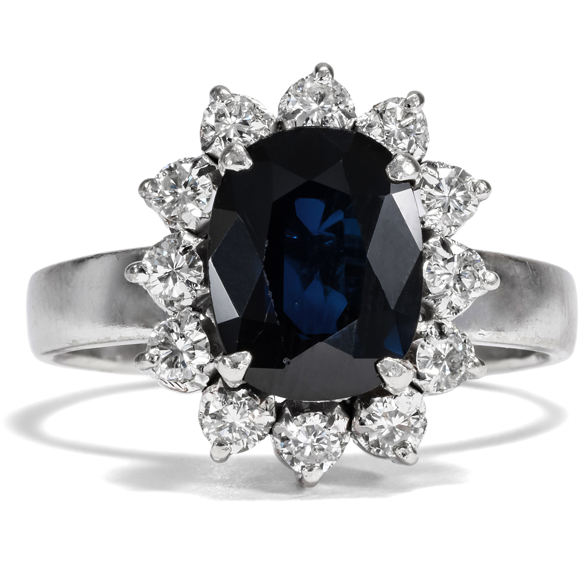 Vintage Entourage Ring With Sapphire & Diamonds in White Gold, Circa 1975