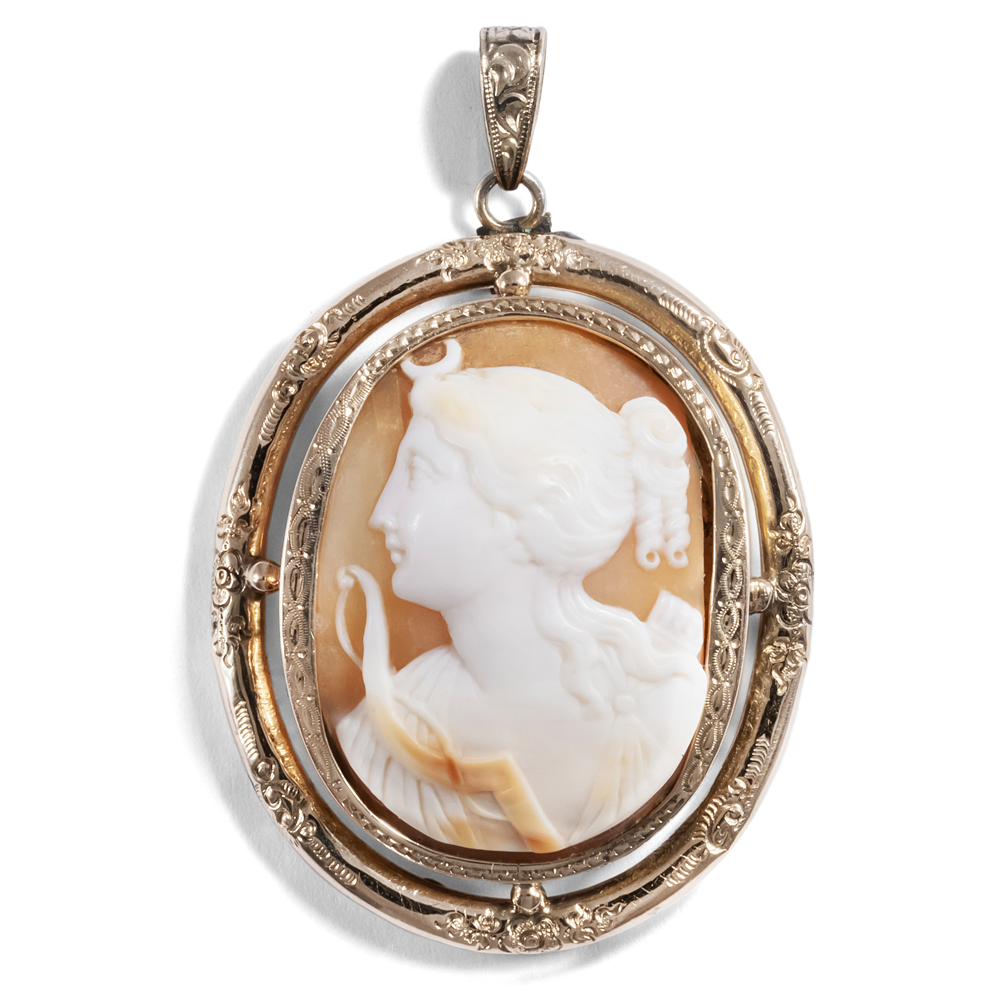 Antique Shell Cameo in an Elaborate Gold Pendant, ca. 1860