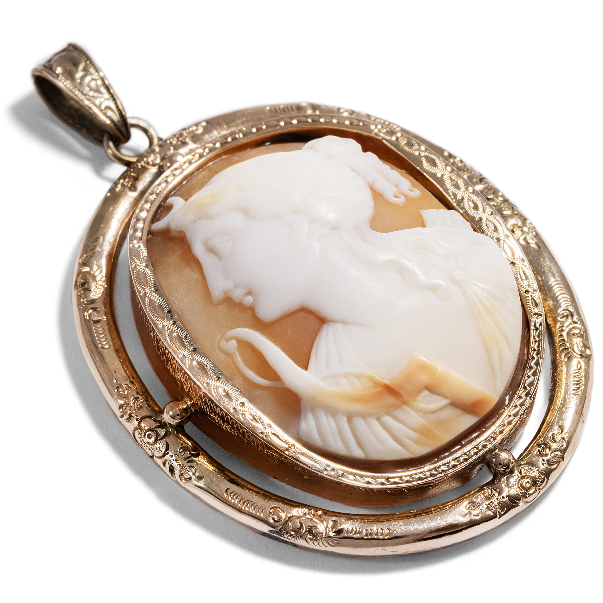 Antique Shell Cameo in an Elaborate Gold Pendant, ca. 1860