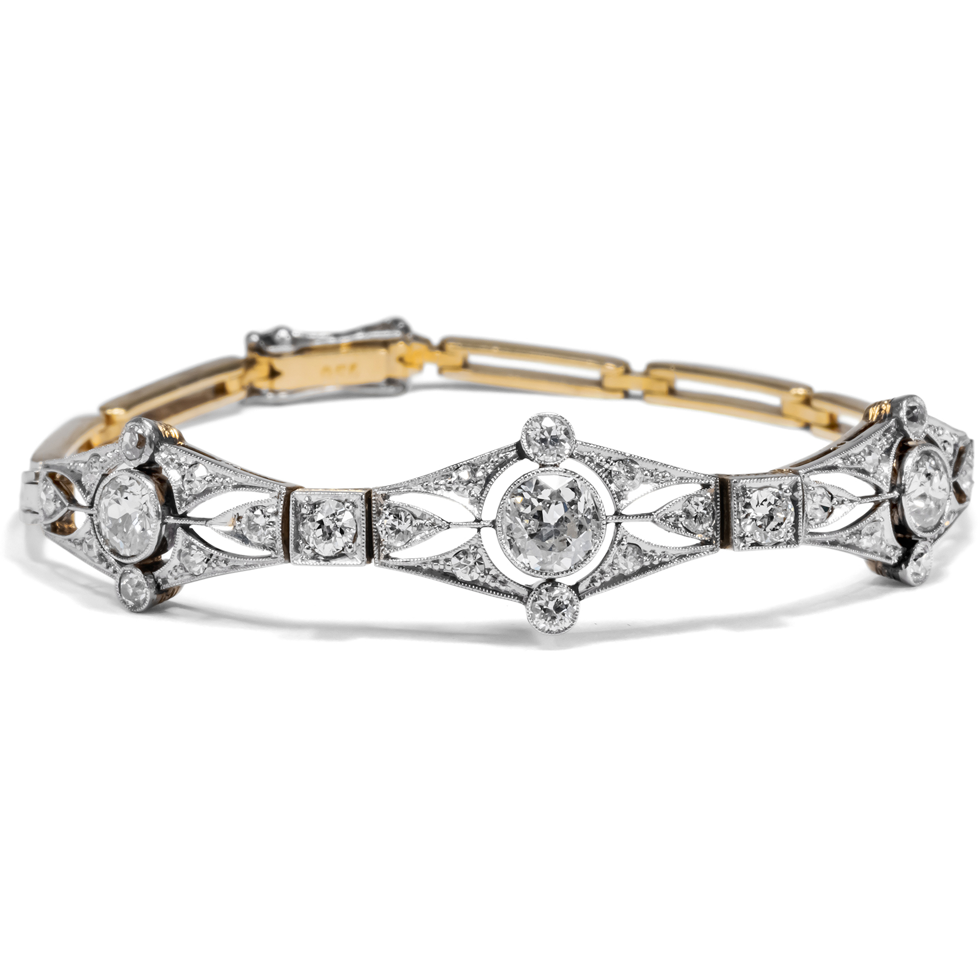 Kostbares Armband mit 2,81 ct Altschliff-Diamanten in Gold & Platin, um 1910