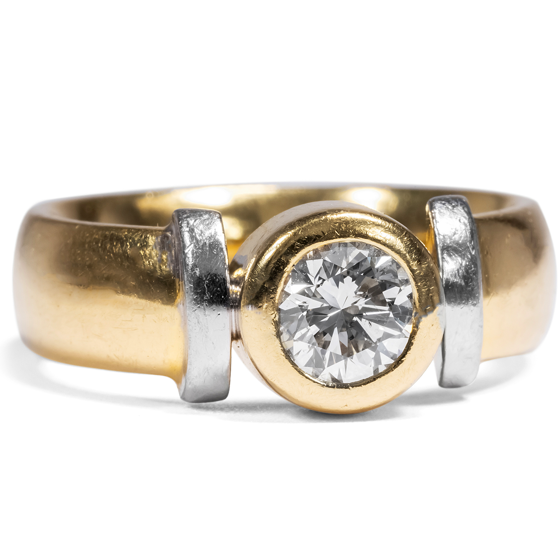 Vintage Ring With 0.80 Ct Diamond Solitaire In Gold & White Gold, Berlin Circa 1998