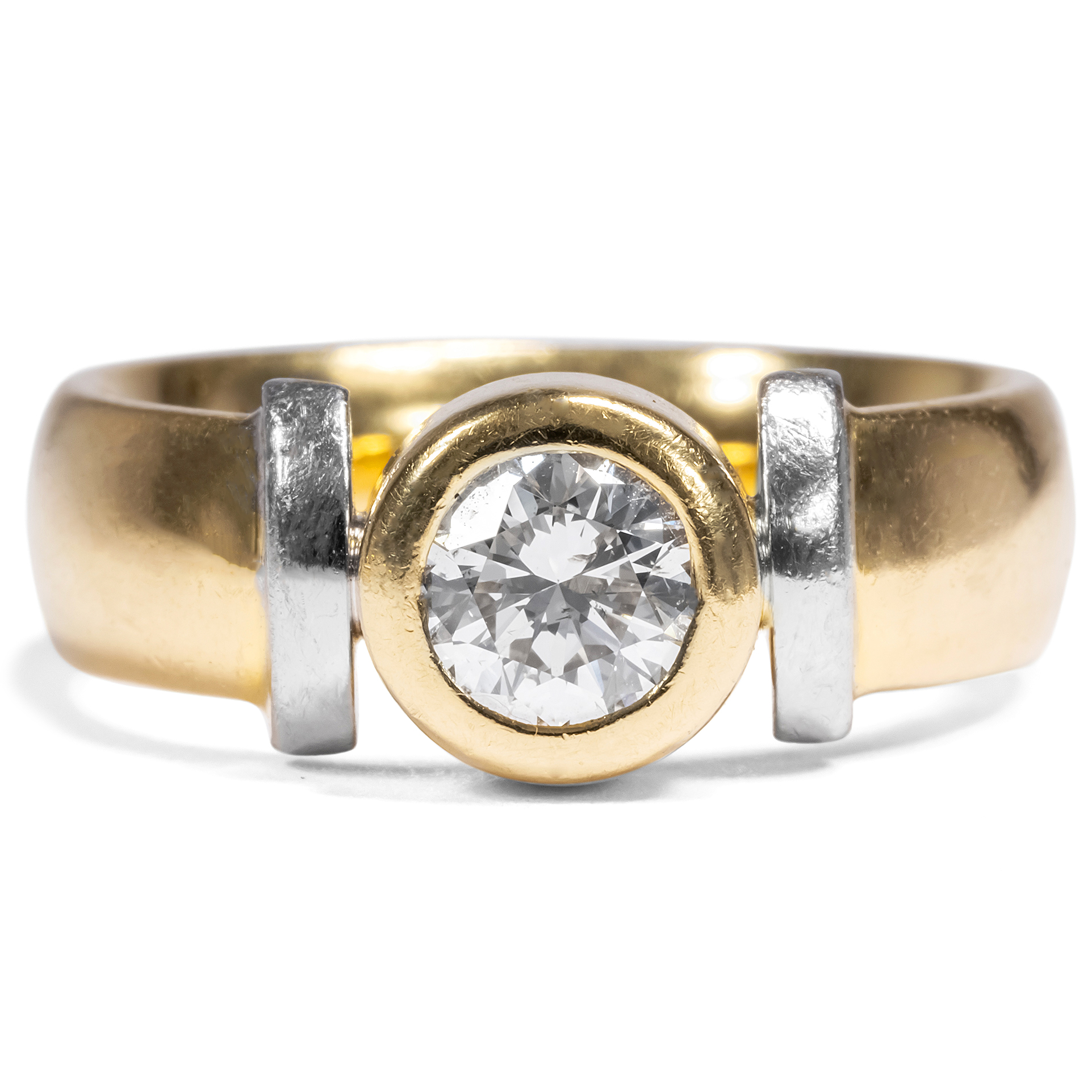 Vintage Ring With 0.80 Ct Diamond Solitaire In Gold & White Gold, Berlin Circa 1998