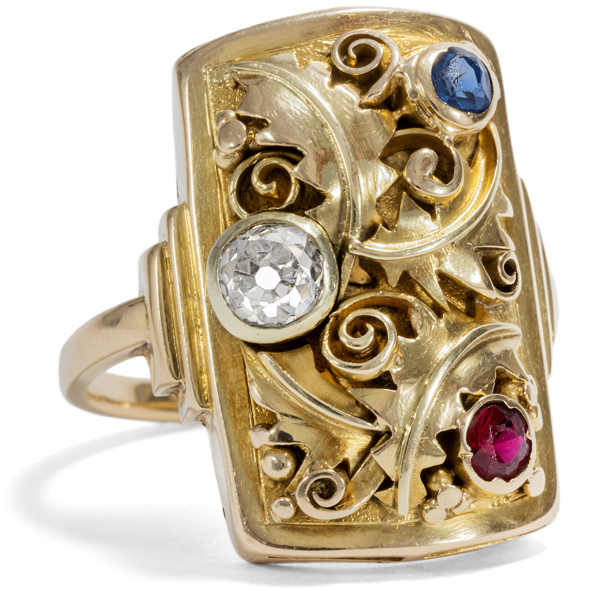 Antique "Vegetable Ring" with Gemstones in Gold, Germany circa 1925