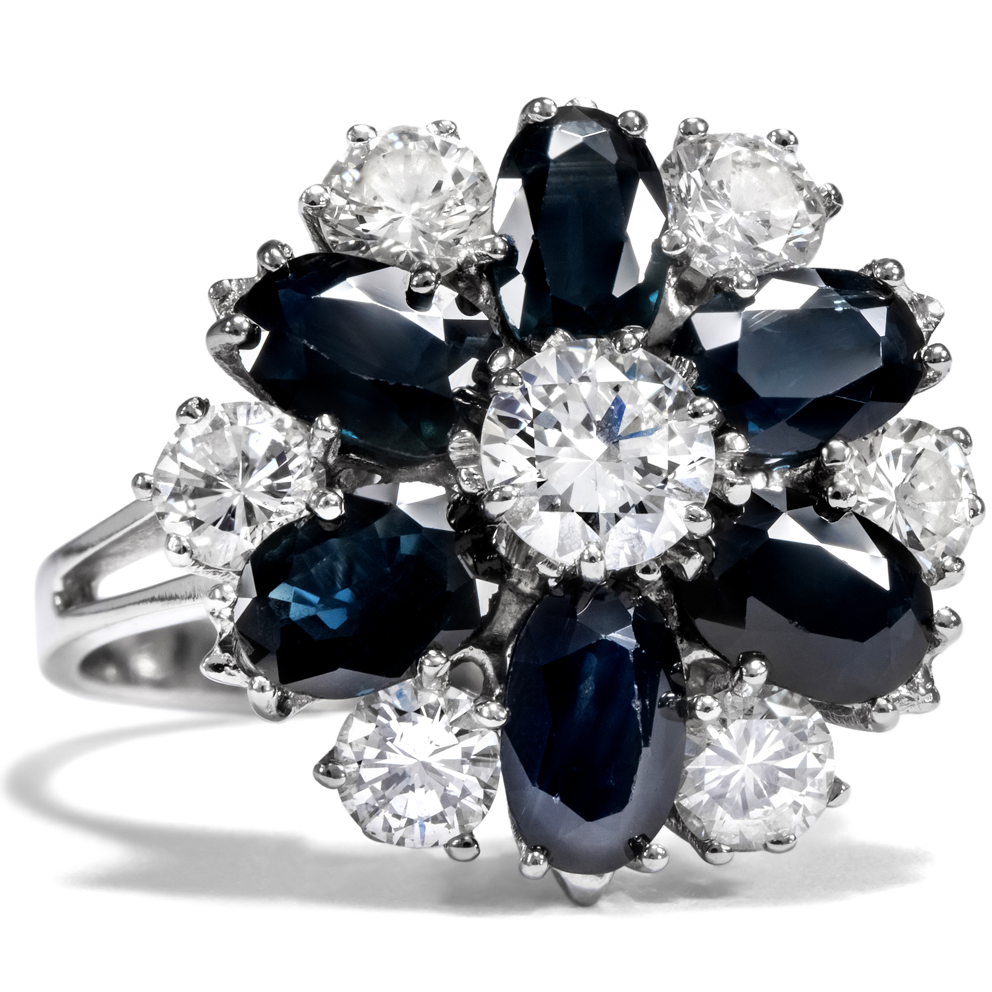 Vintage White Gold Cluster Ring with Sapphires & Diamonds, circa 1975