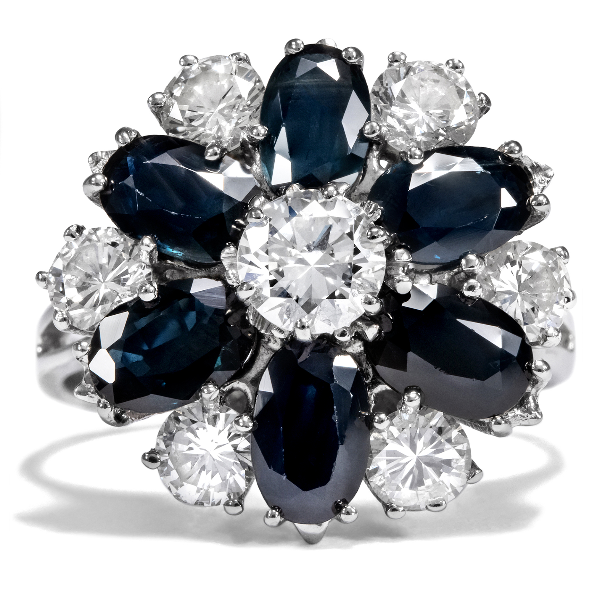 Vintage White Gold Cluster Ring with Sapphires & Diamonds, circa 1975