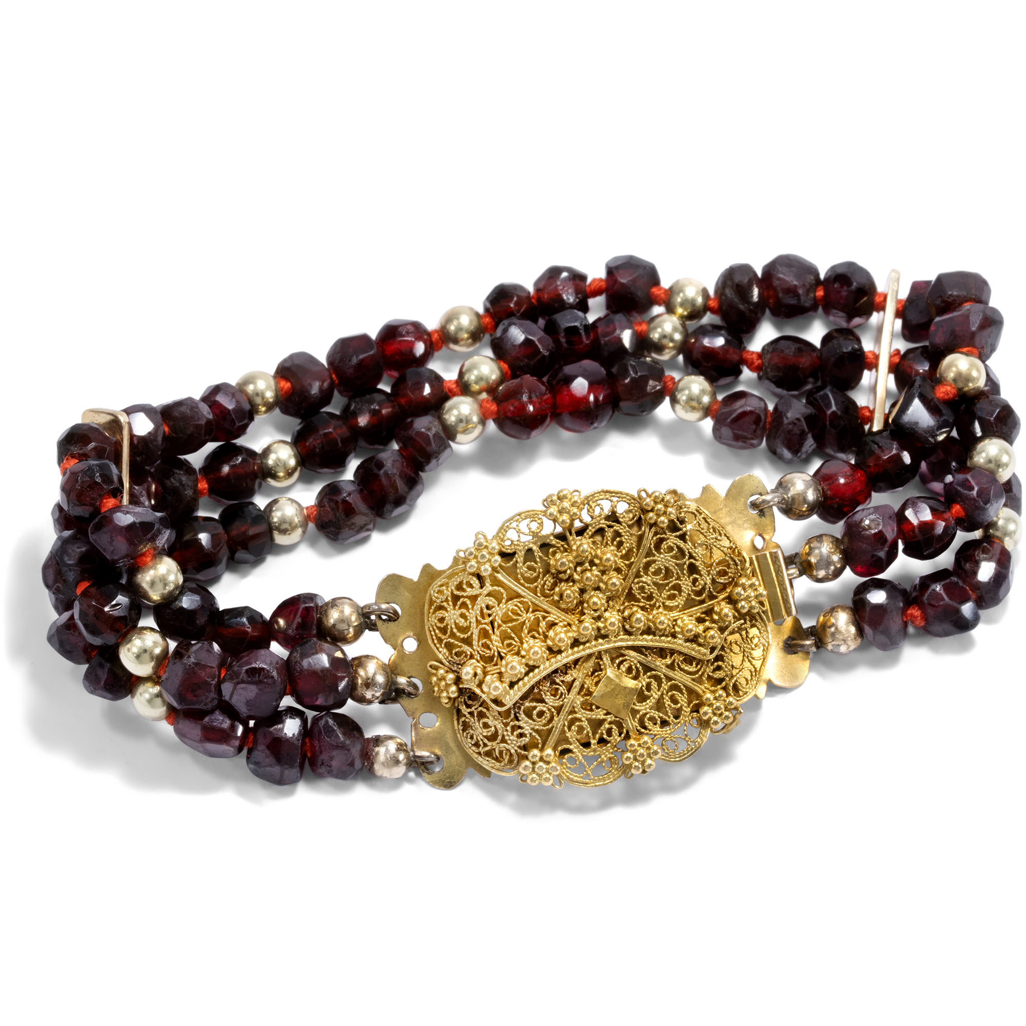 Antique Bracelet of Blankenese Traditional Costume with Gold Filigree Clasp & Garnet Beads, dated 1836