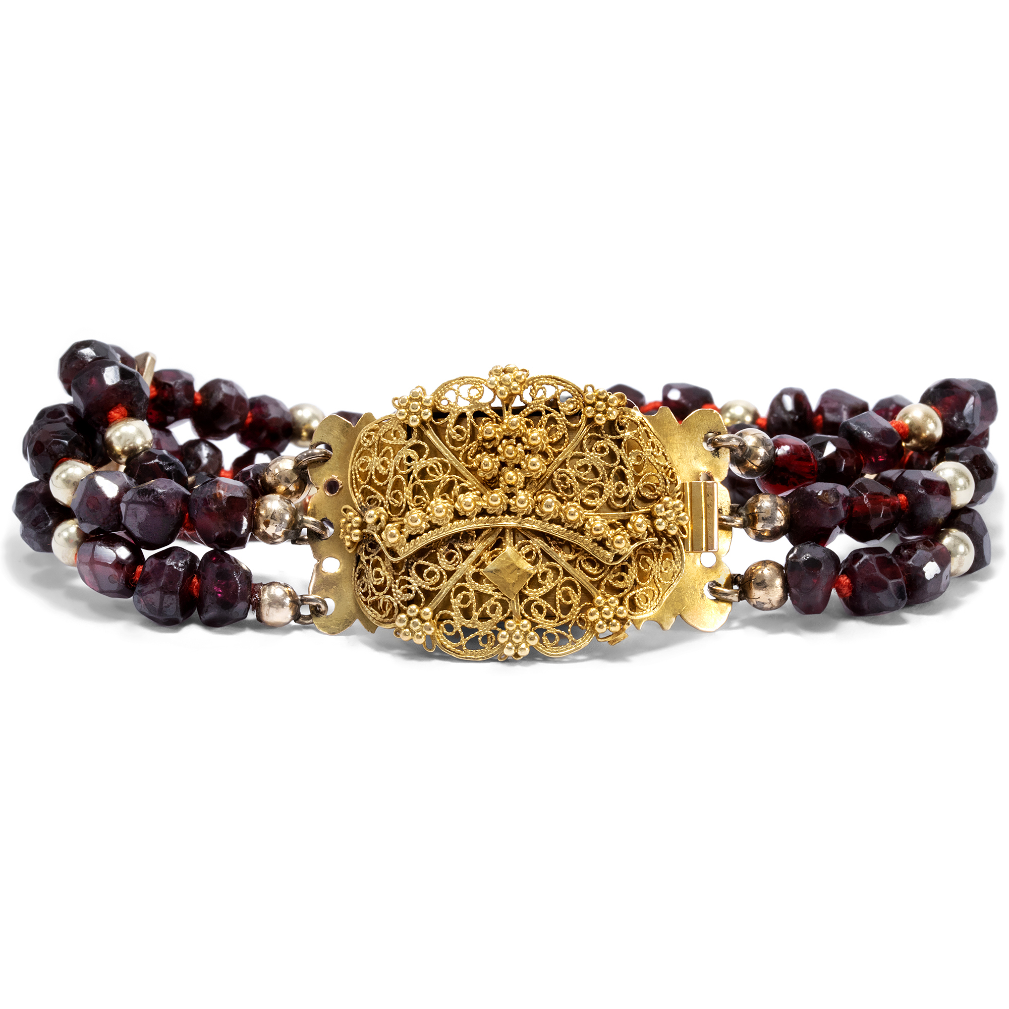 Antique Bracelet of Blankenese Traditional Costume with Gold Filigree Clasp & Garnet Beads, dated 1836