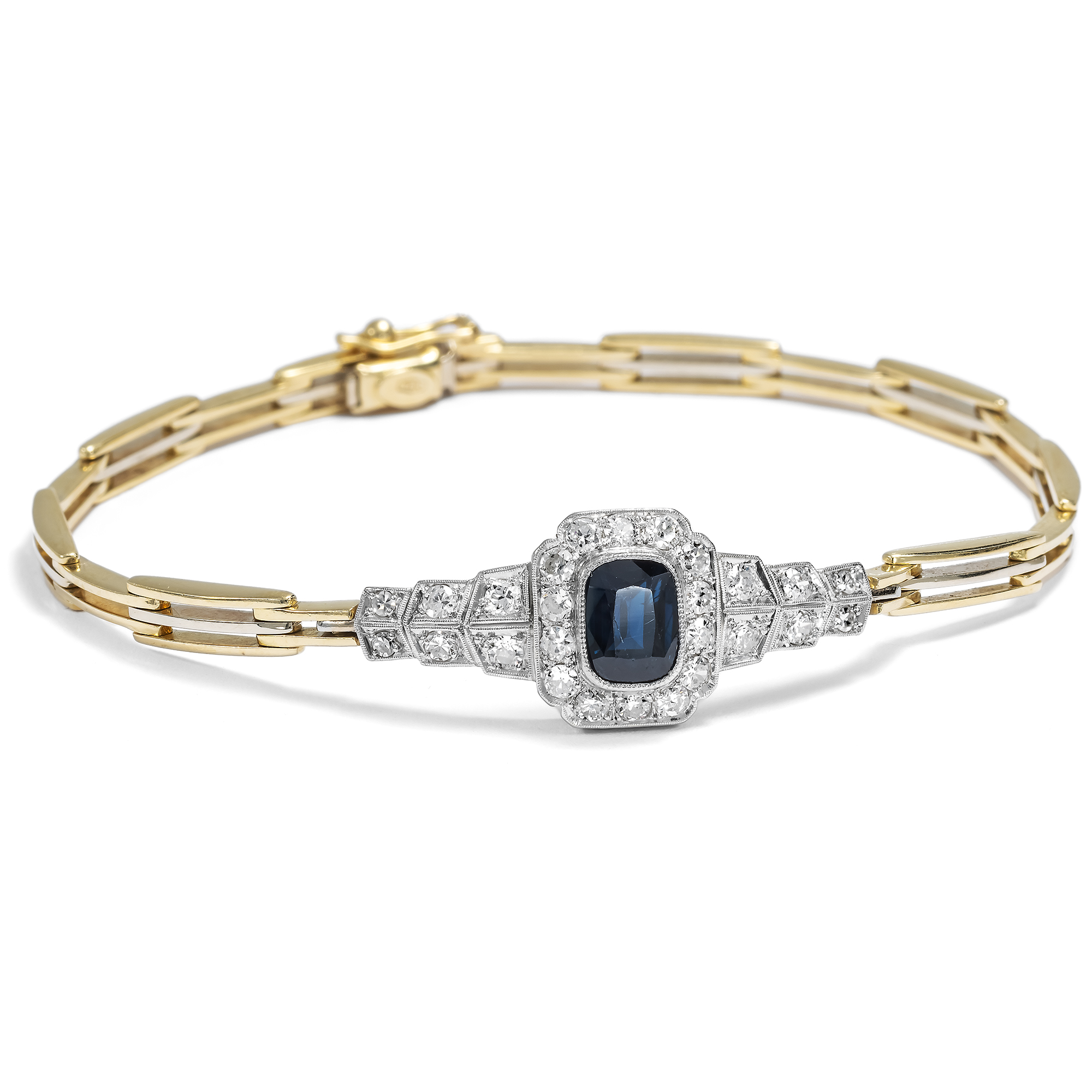 Elegant Art Deco Bracelet With Sapphire & Diamonds Gold & Platinum, Circa 1925 & Later