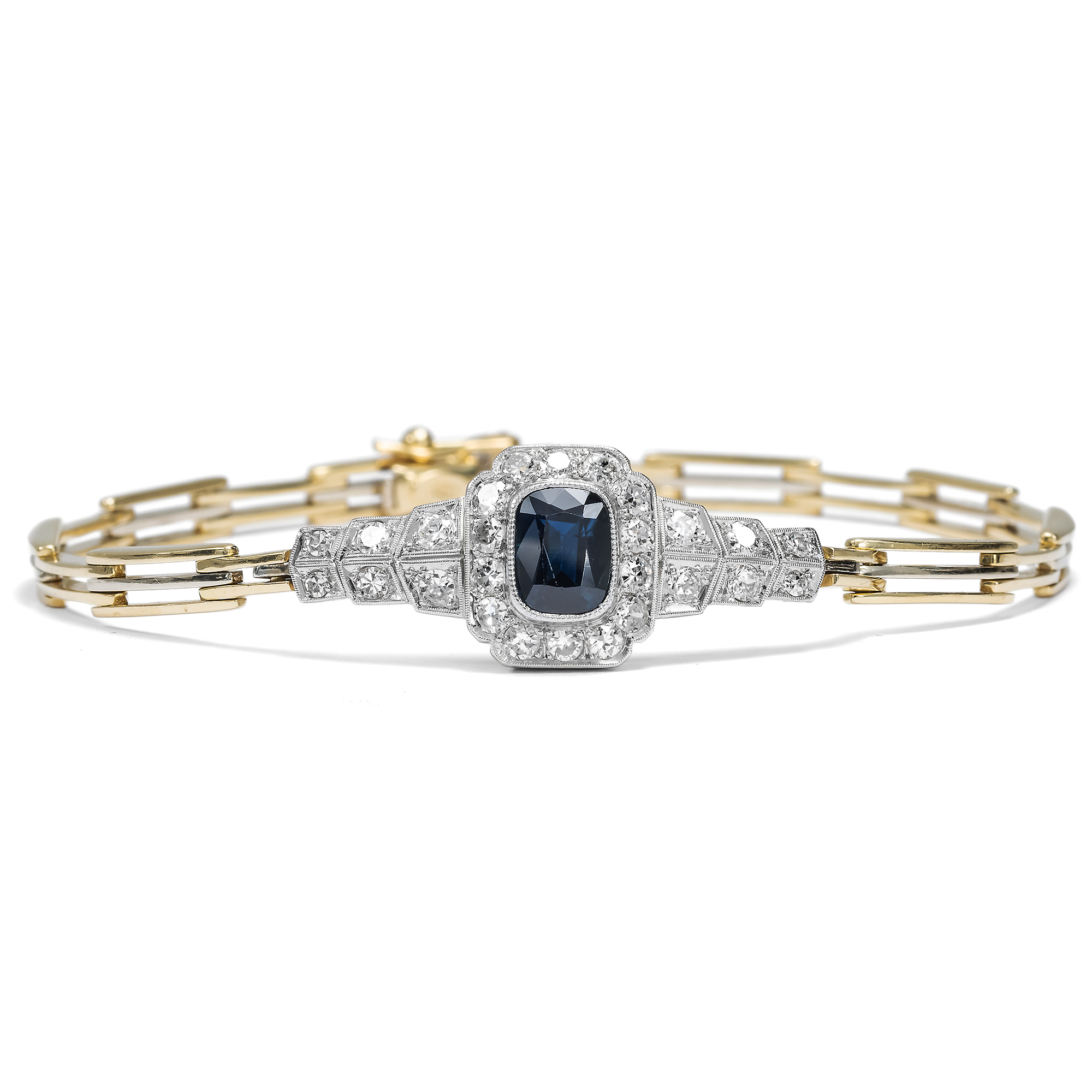 Elegant Art Deco Bracelet With Sapphire & Diamonds Gold & Platinum, Circa 1925 & Later