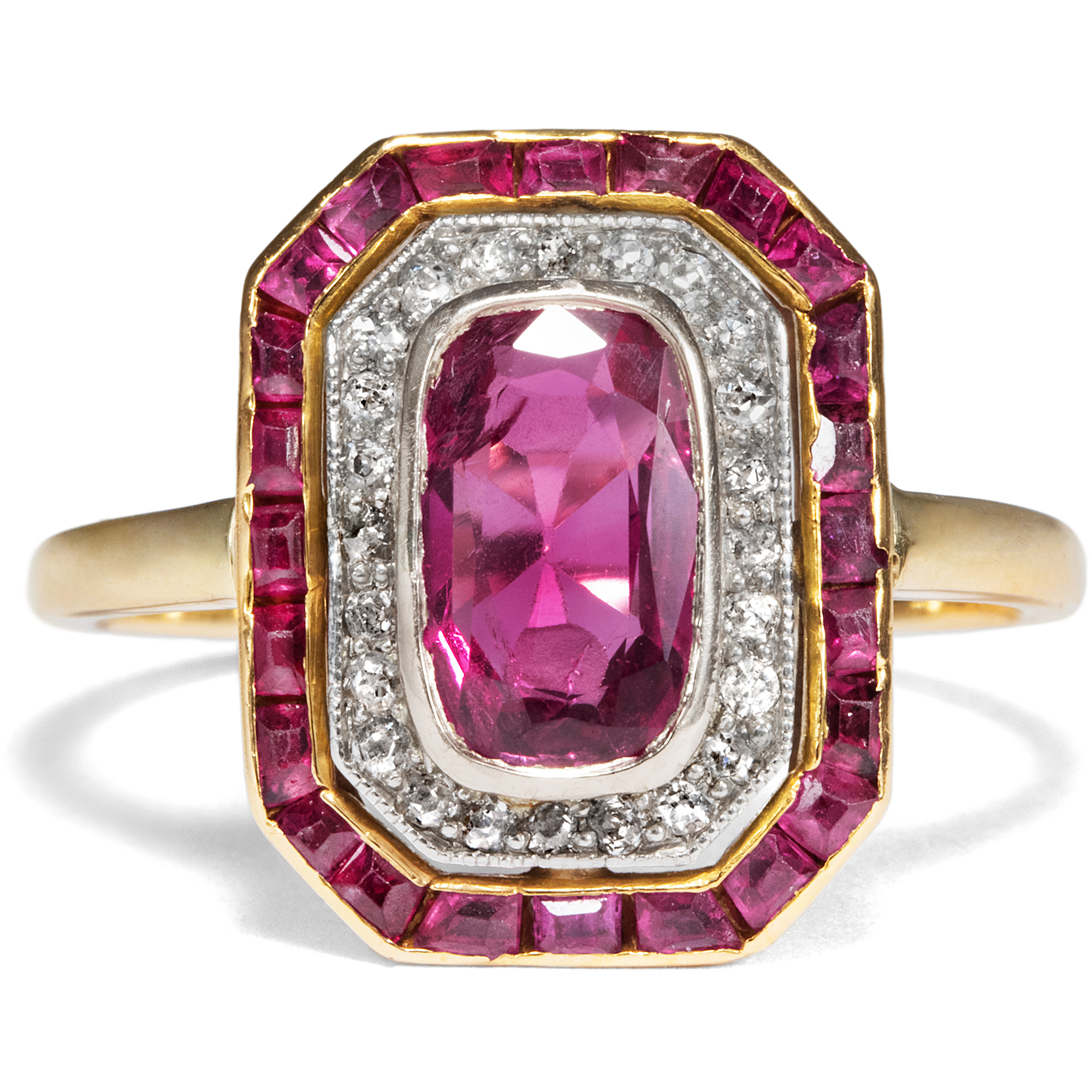 Elegant Antique Ring with Rubies & Diamonds, circa 1915