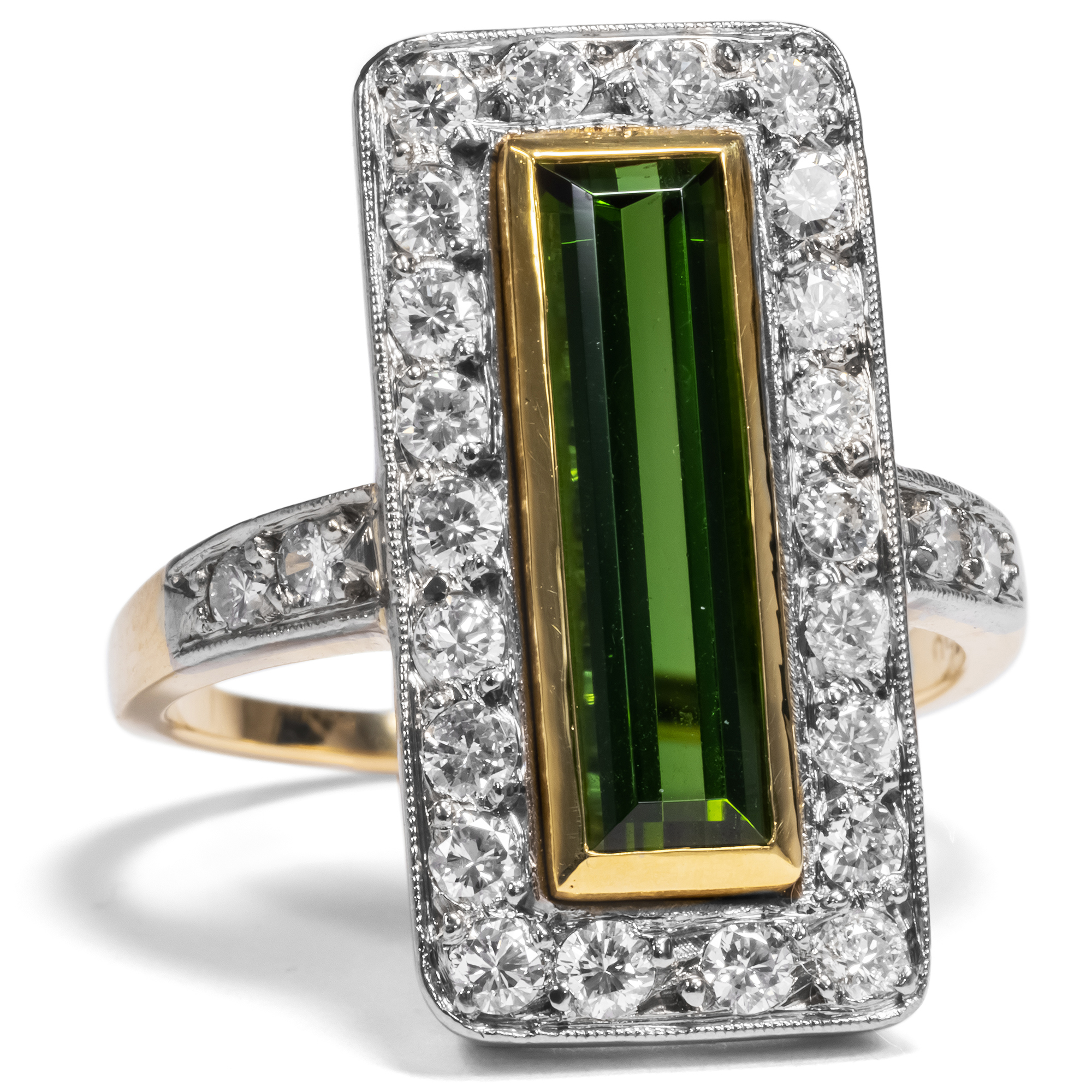 Glamorous Art Deco Ring with Green Tourmaline & Diamonds, ca. 1935