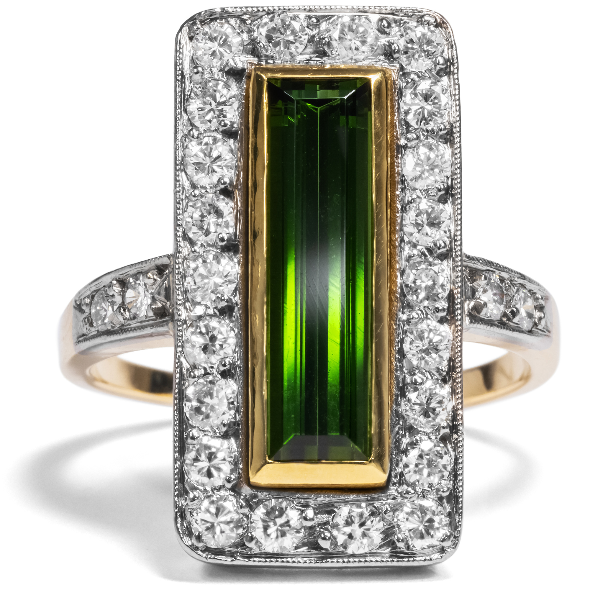 Glamorous Art Deco Ring with Green Tourmaline & Diamonds, ca. 1935