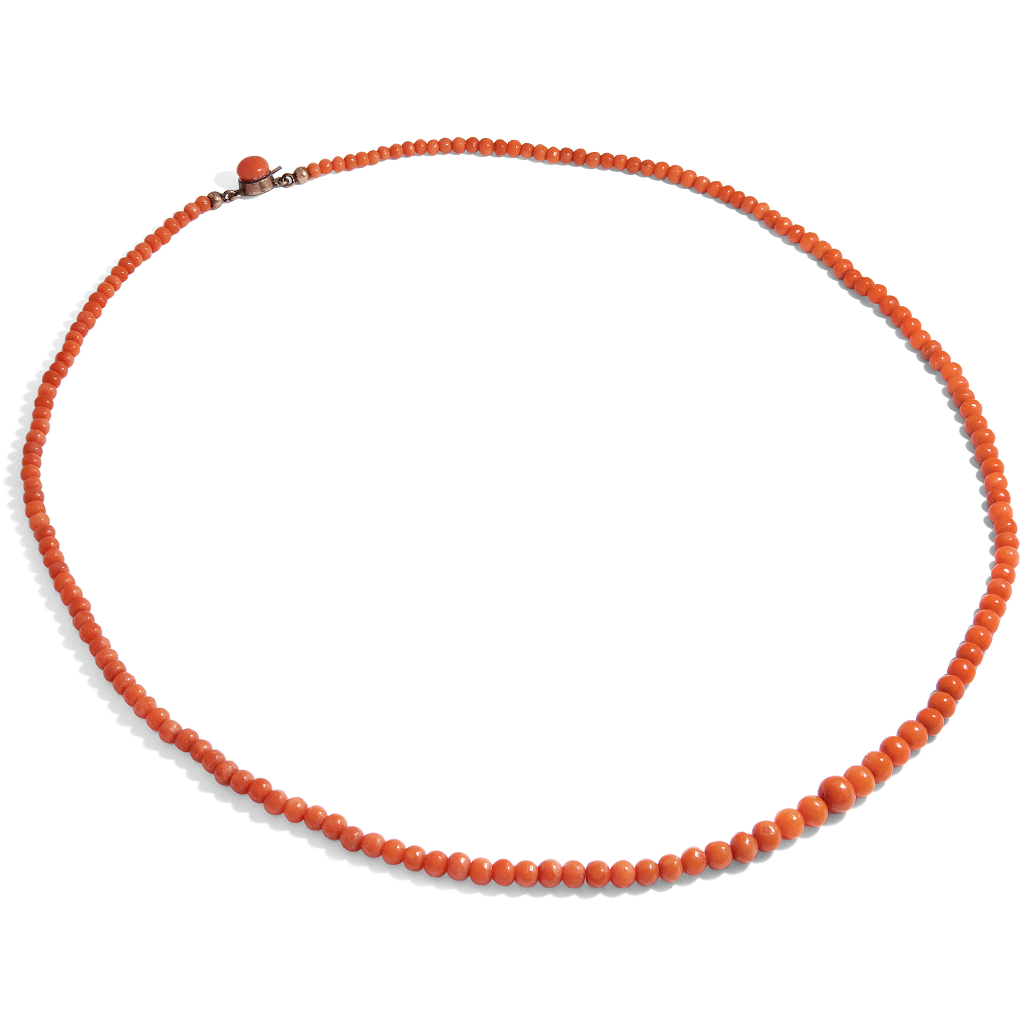 Zartes antikes Collier aus handgeschliffner Lachskoralle, um 1900 Zartes antikes Collier aus handgeschliffner Lachskoralle, um 1900