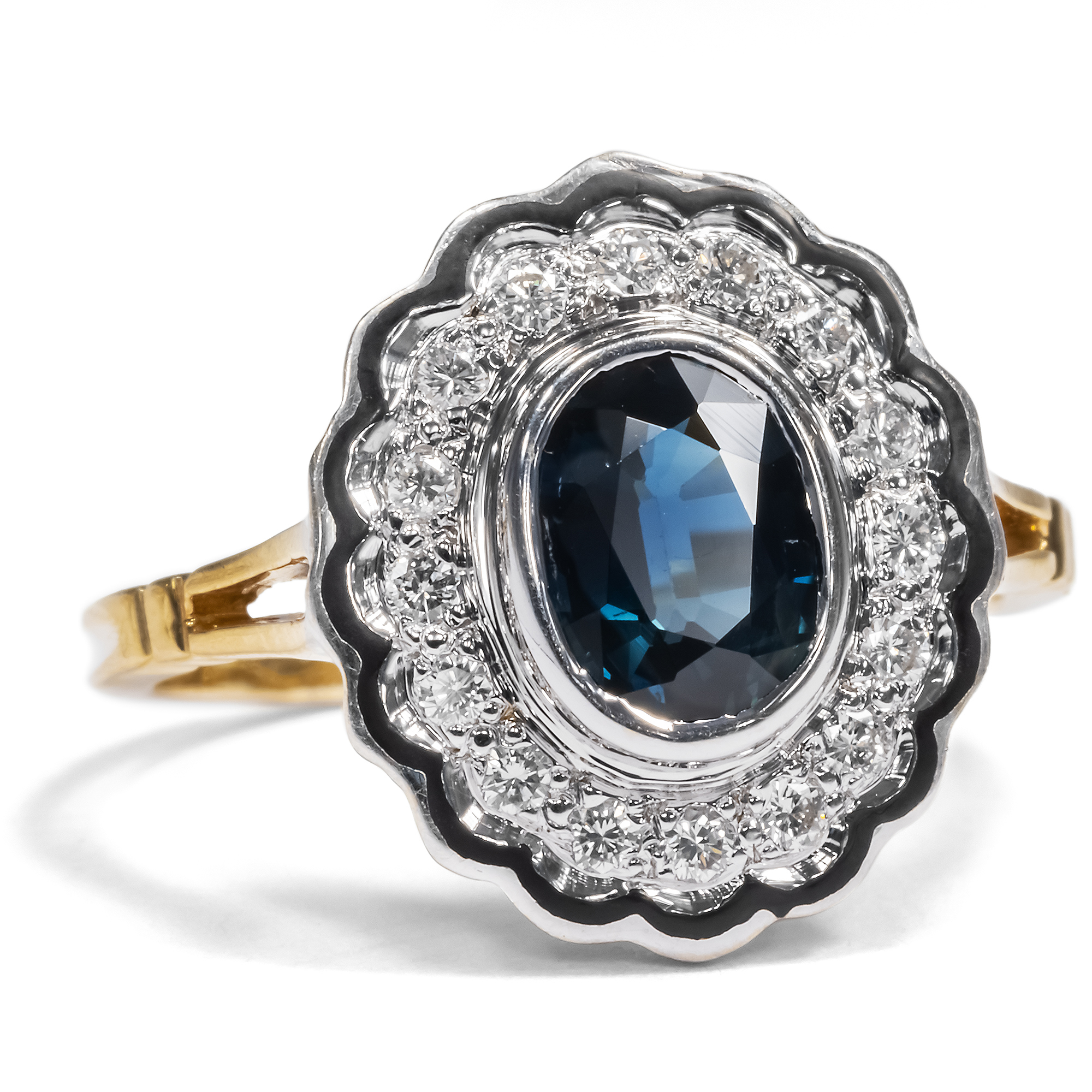 Luxurious Vintage Sapphire and Diamond Cluster Ring, France circa 1980