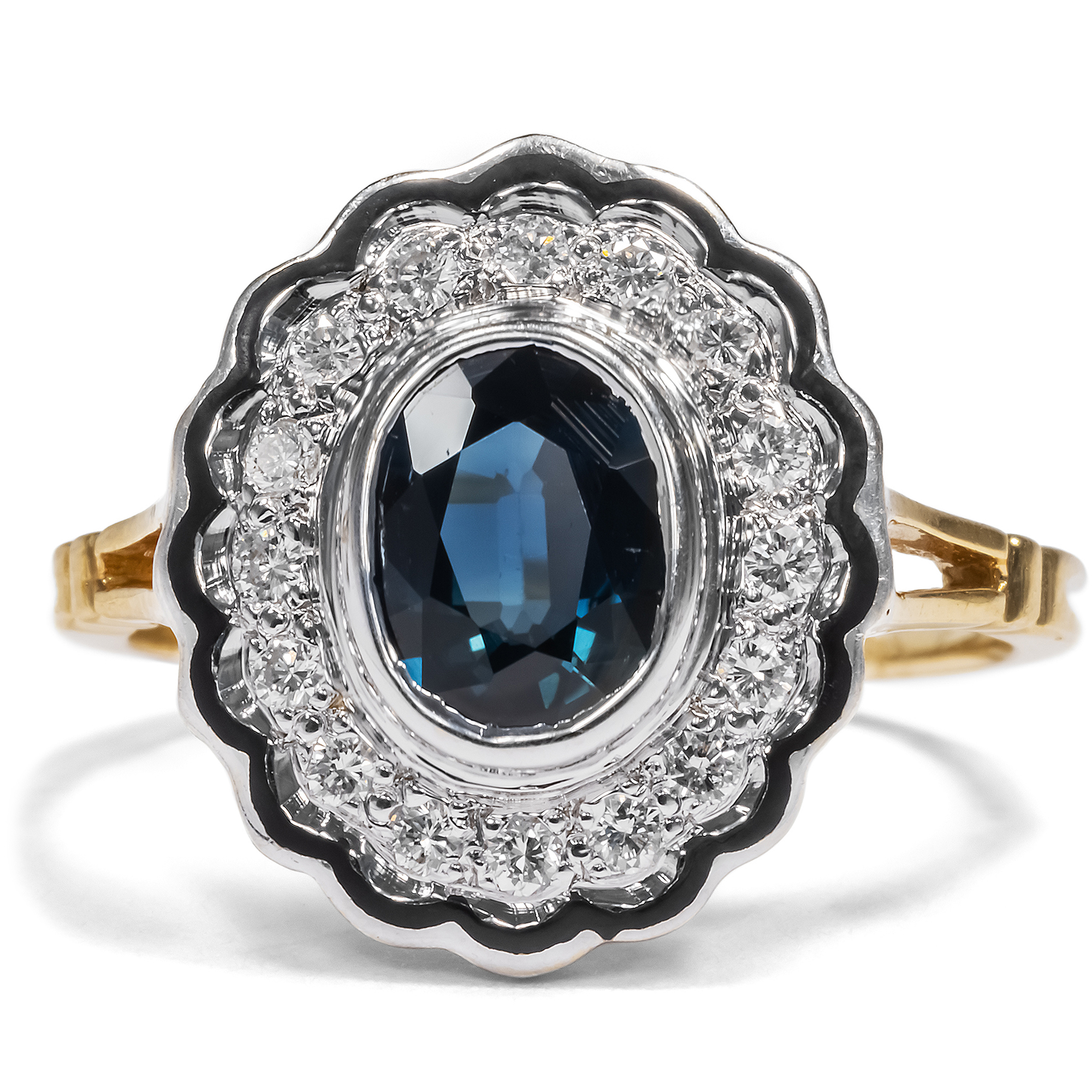 Luxurious Vintage Sapphire and Diamond Cluster Ring, France circa 1980