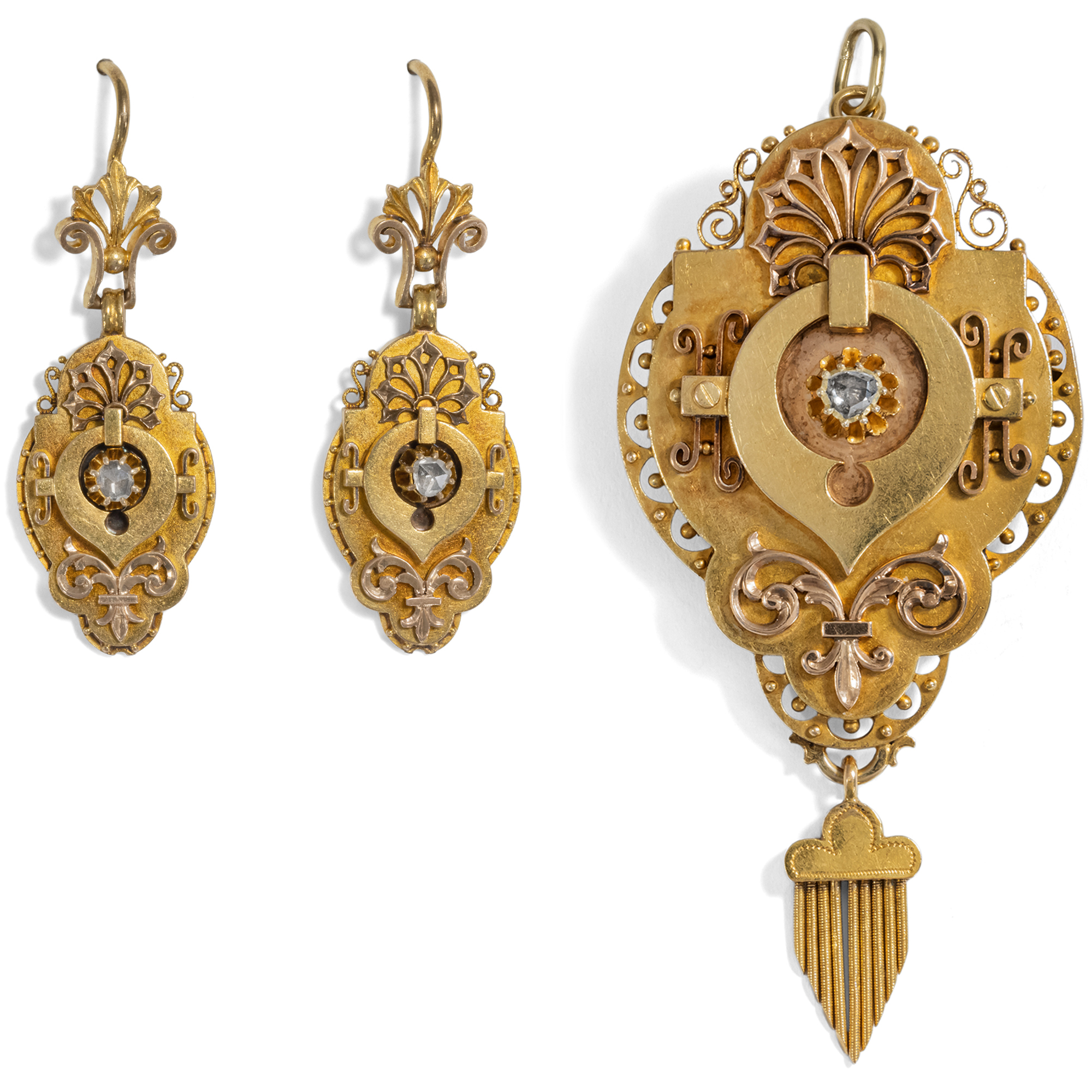 Victorian Demi-Parure consisting of a Pendant Brooch & Earrings, circa 1870