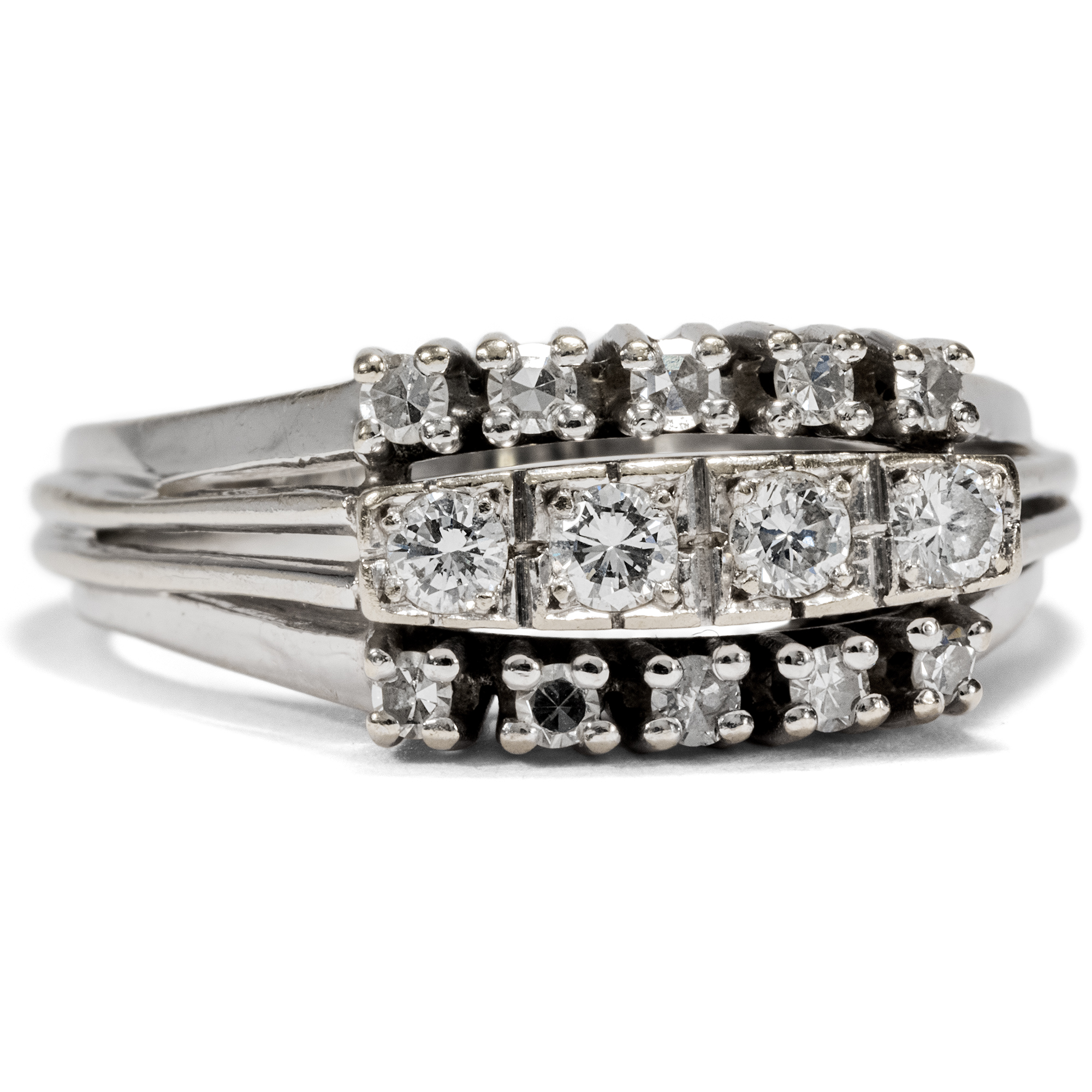Stylish Vintage Ring with Diamonds in White Gold, circa 1970
