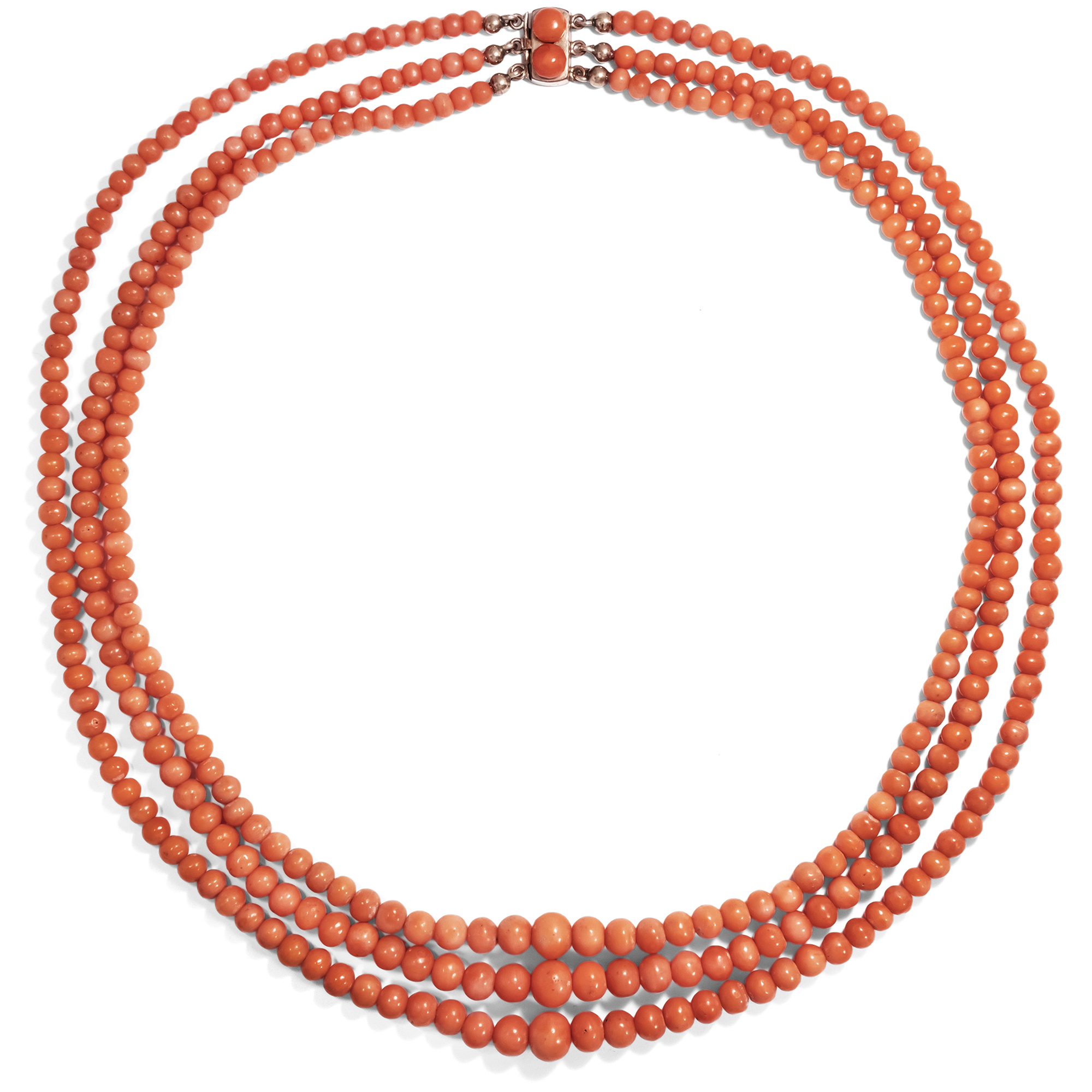 Antique Coral Necklace in Three Strands, Italy around 1900