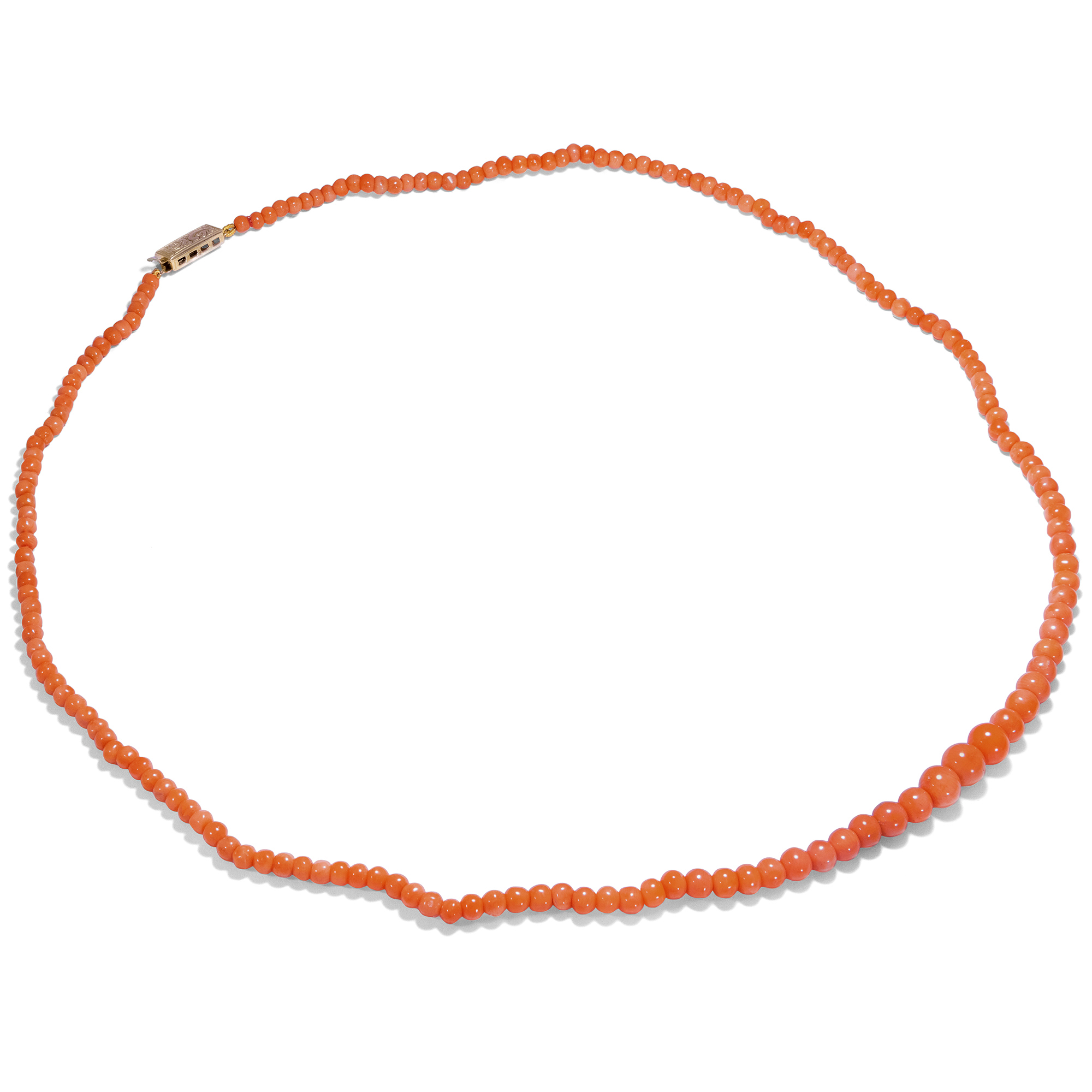 Antique Hand Cut Salmon Coral Necklace with Modern Clasp, circa 1900/2020