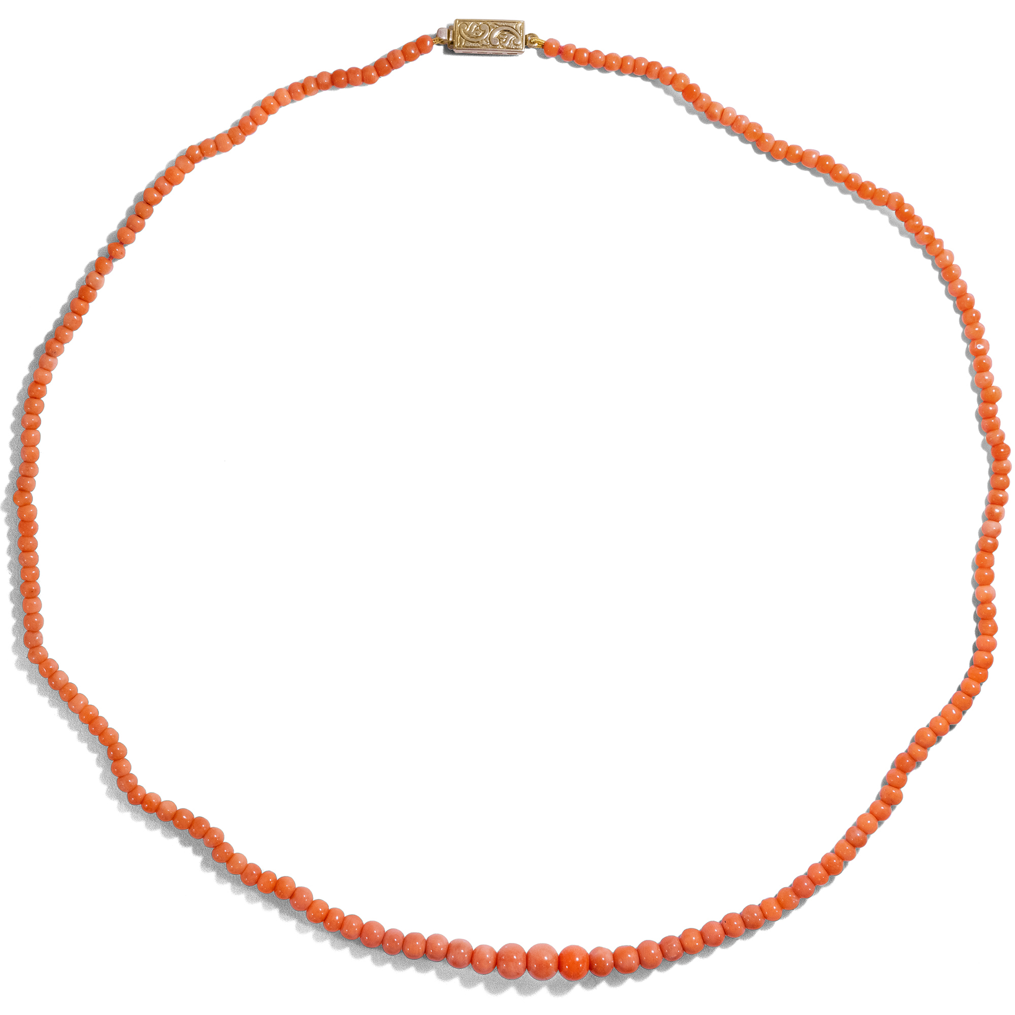 Antique Hand Cut Salmon Coral Necklace with Modern Clasp, circa 1900/2020