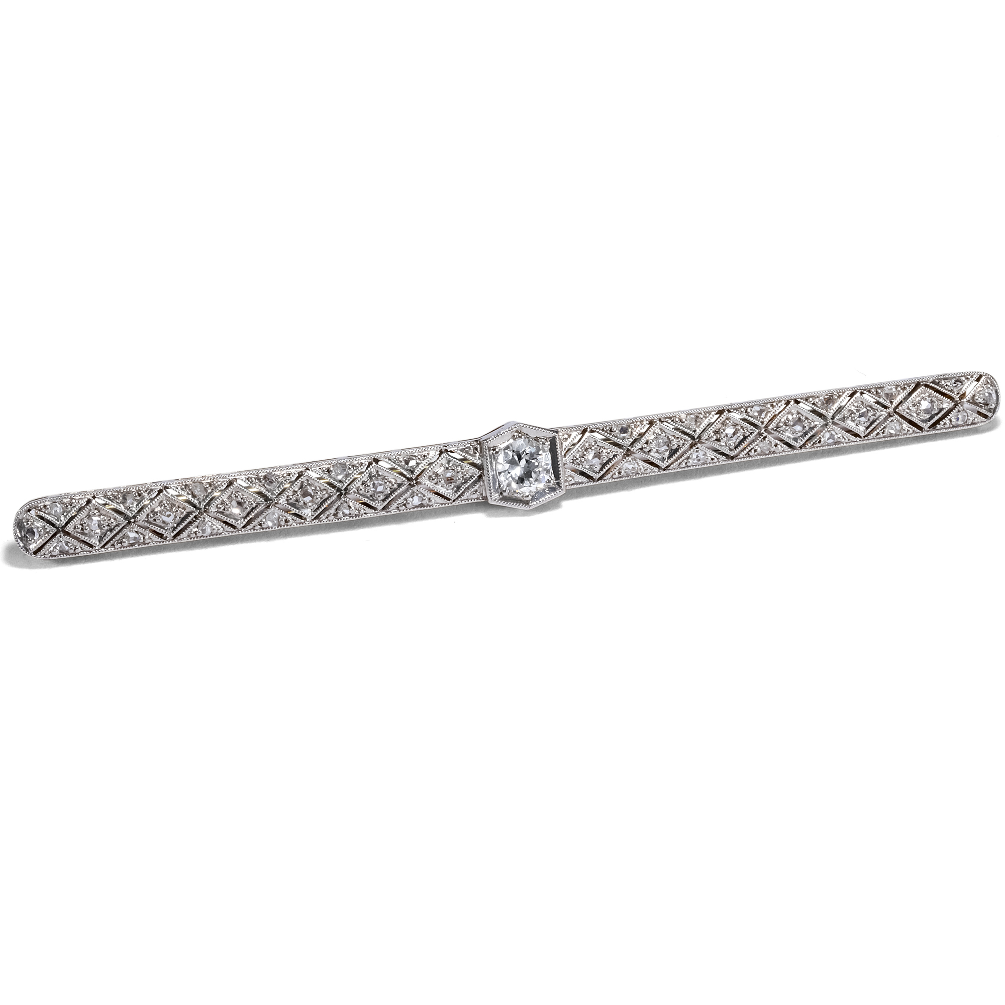 Antique Art Deco Bar Brooch with 0.88 ct Diamonds, circa 1925