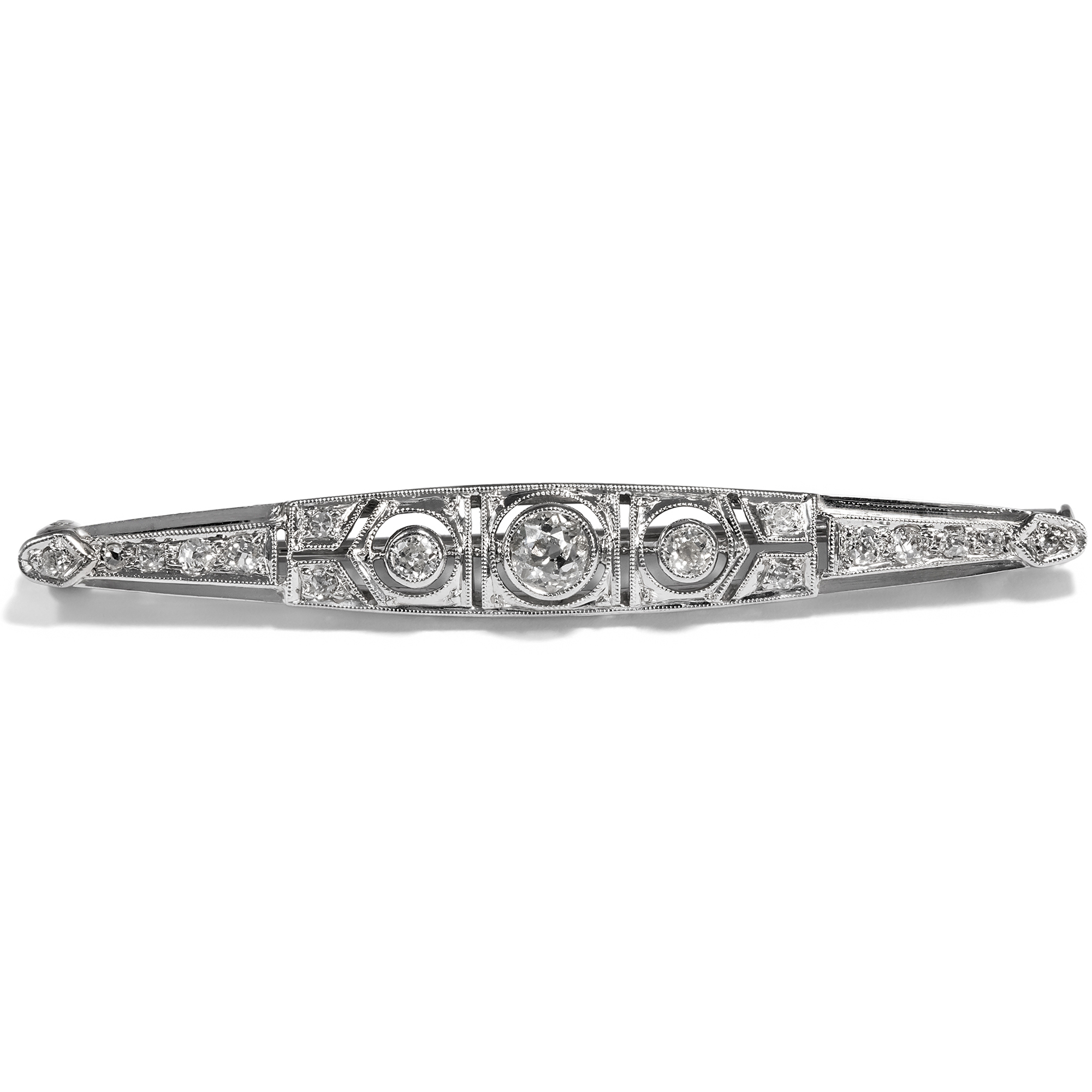 Elegant Antique Brooch With Diamonds Set in White Gold, Art Deco ca. 1930