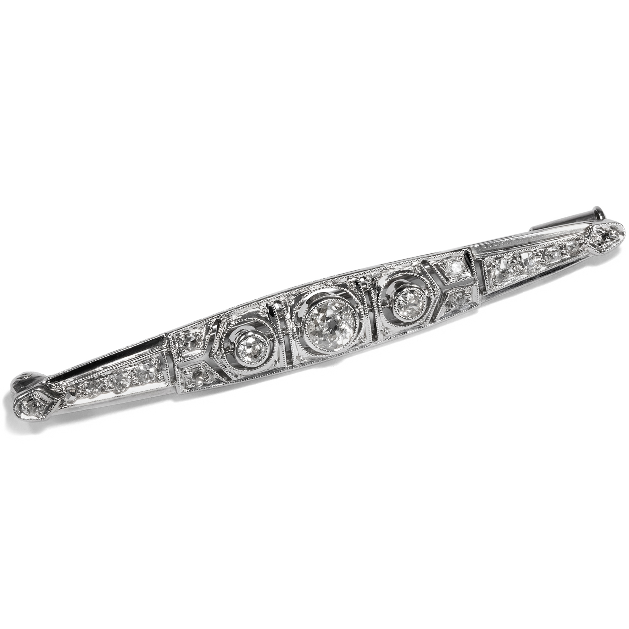 Elegant Antique Brooch With Diamonds Set in White Gold, Art Deco ca. 1930