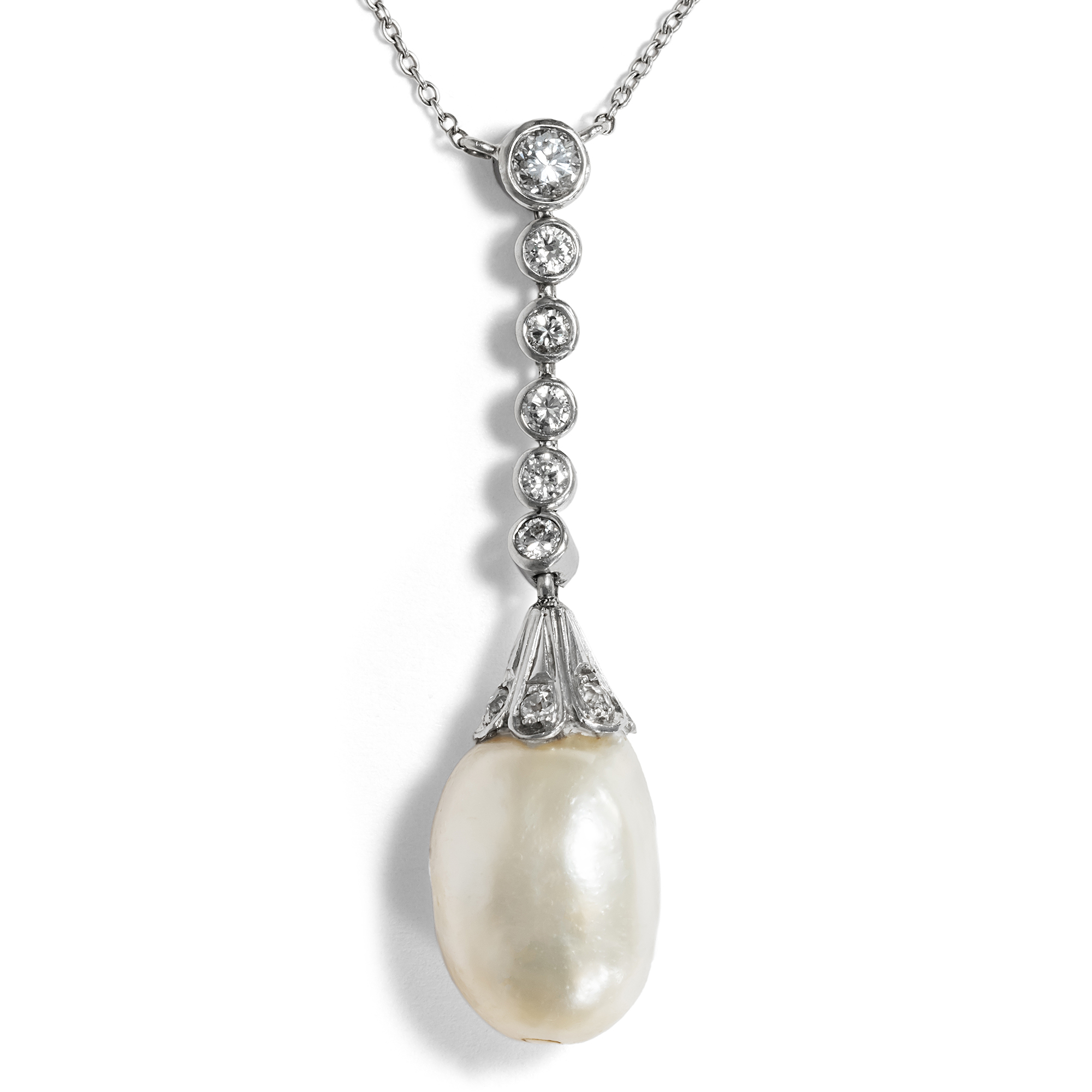 Precious Drop Necklace with Natural Pearl & Diamonds, circa 1920 & later