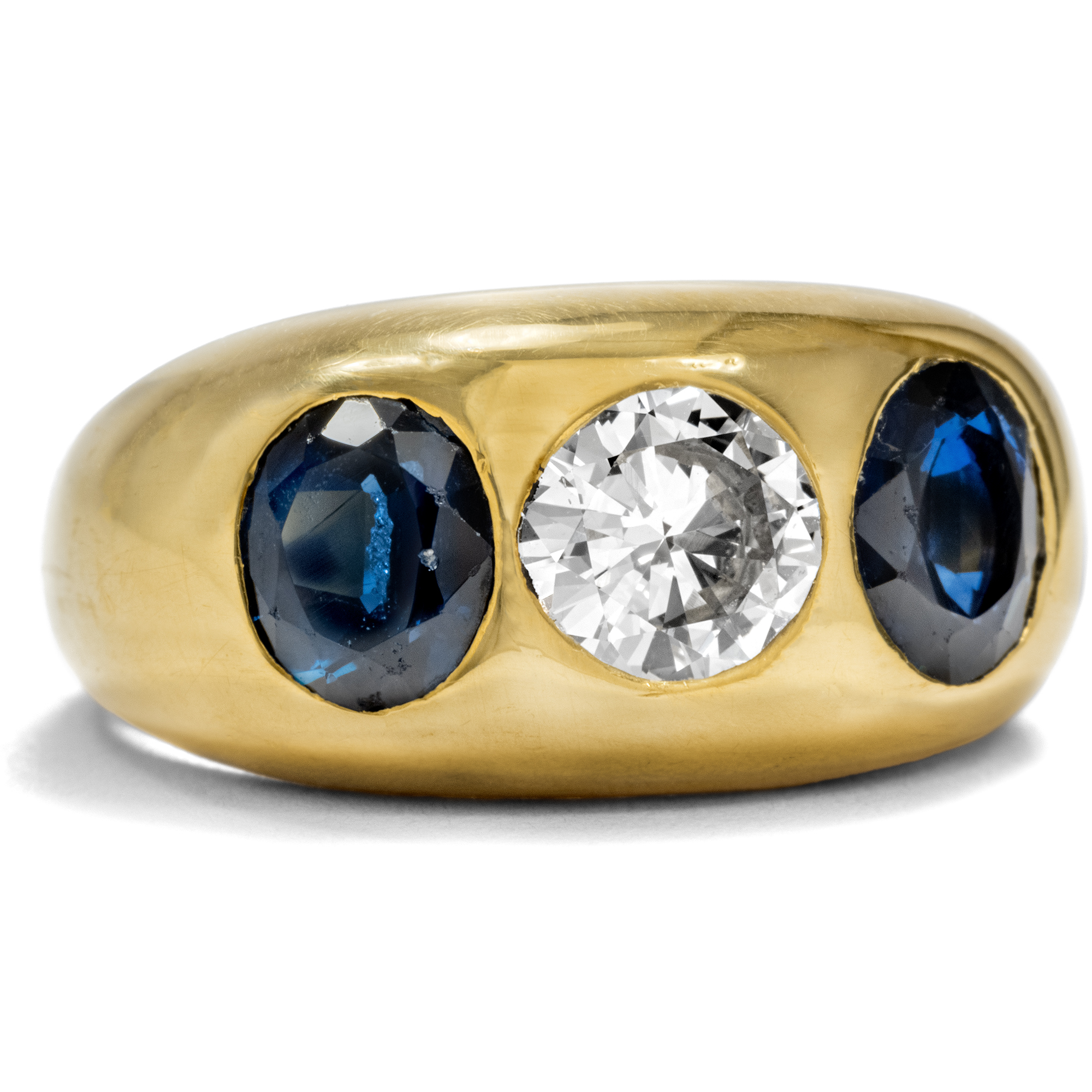 Exceptional Vintage Band Ring With Sapphires & Diamond, 2nd Half Of 20th Century.