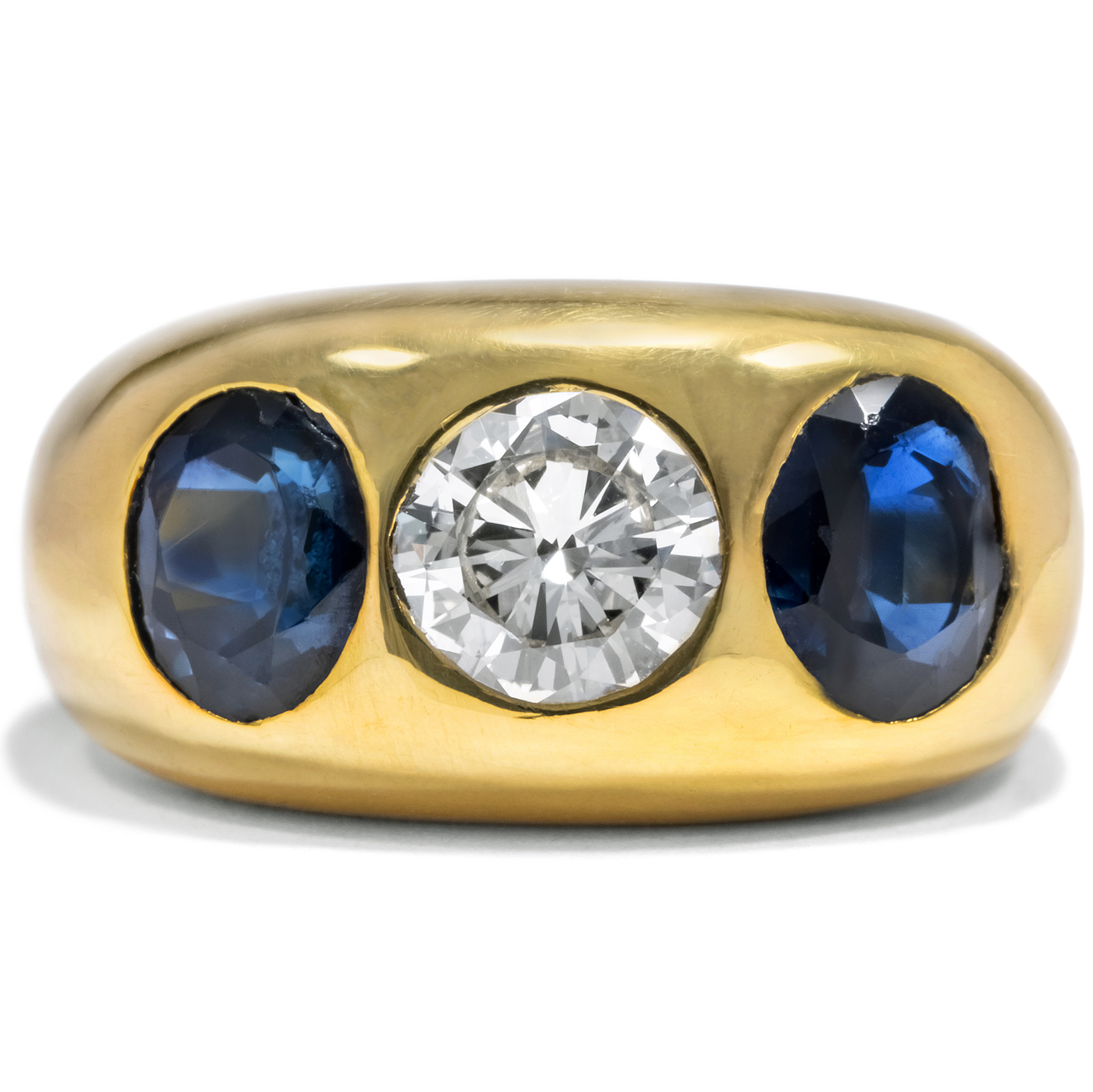 Exceptional Vintage Band Ring With Sapphires & Diamond, 2nd Half Of 20th Century.