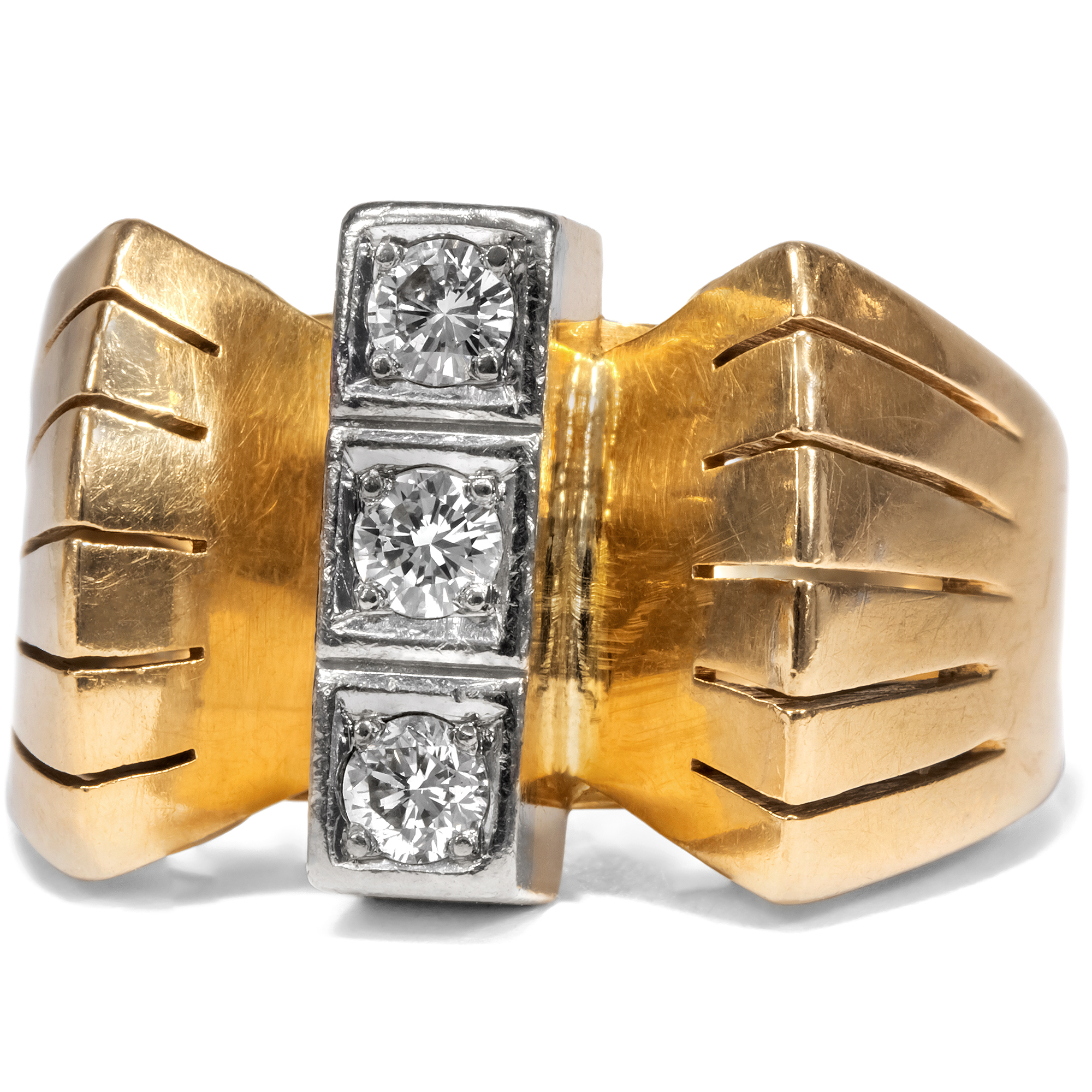 Expressiver „Retro Style“-Ring mit Diamanten in Gold, Deutschland um 1950 Expressiver „Retro Style“-Ring mit Diamanten in Gold, Deutschland um 1950