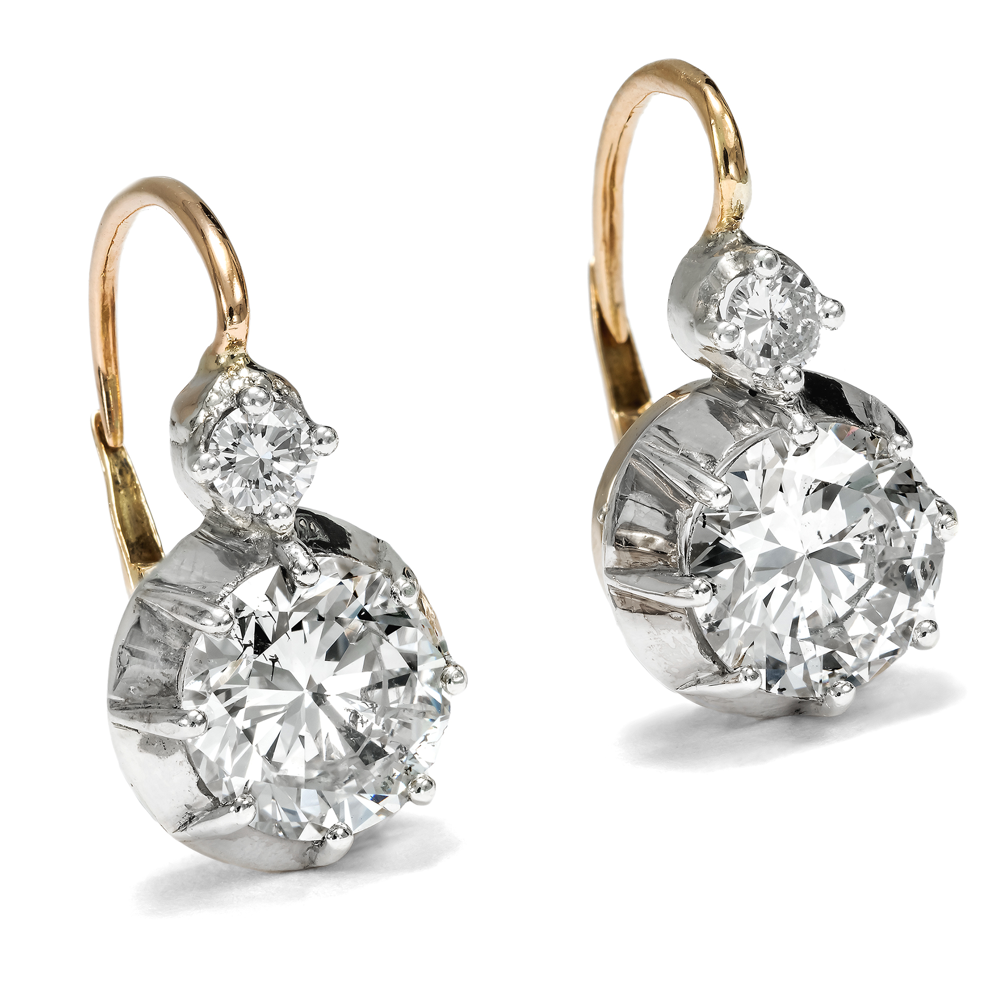 Exquisite Dormeuse Earrings with 3.58 ct Diamonds, Vienna, c. 1890 & later