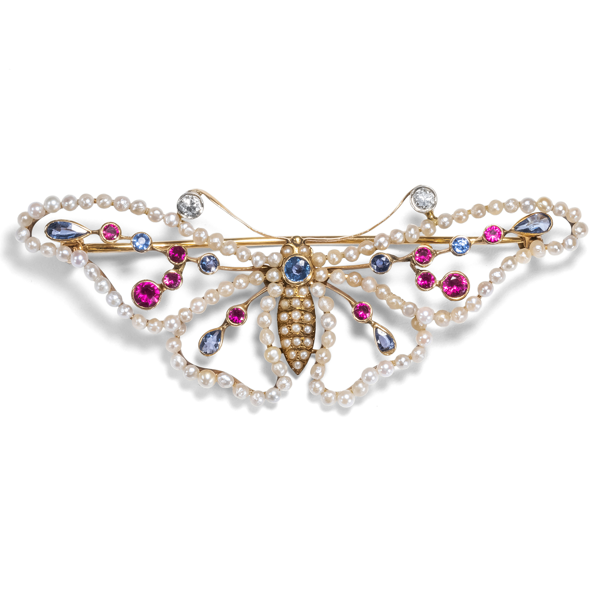 Large Antique Butterfly Brooch with Pearls & Gemstones, New York circa 1910