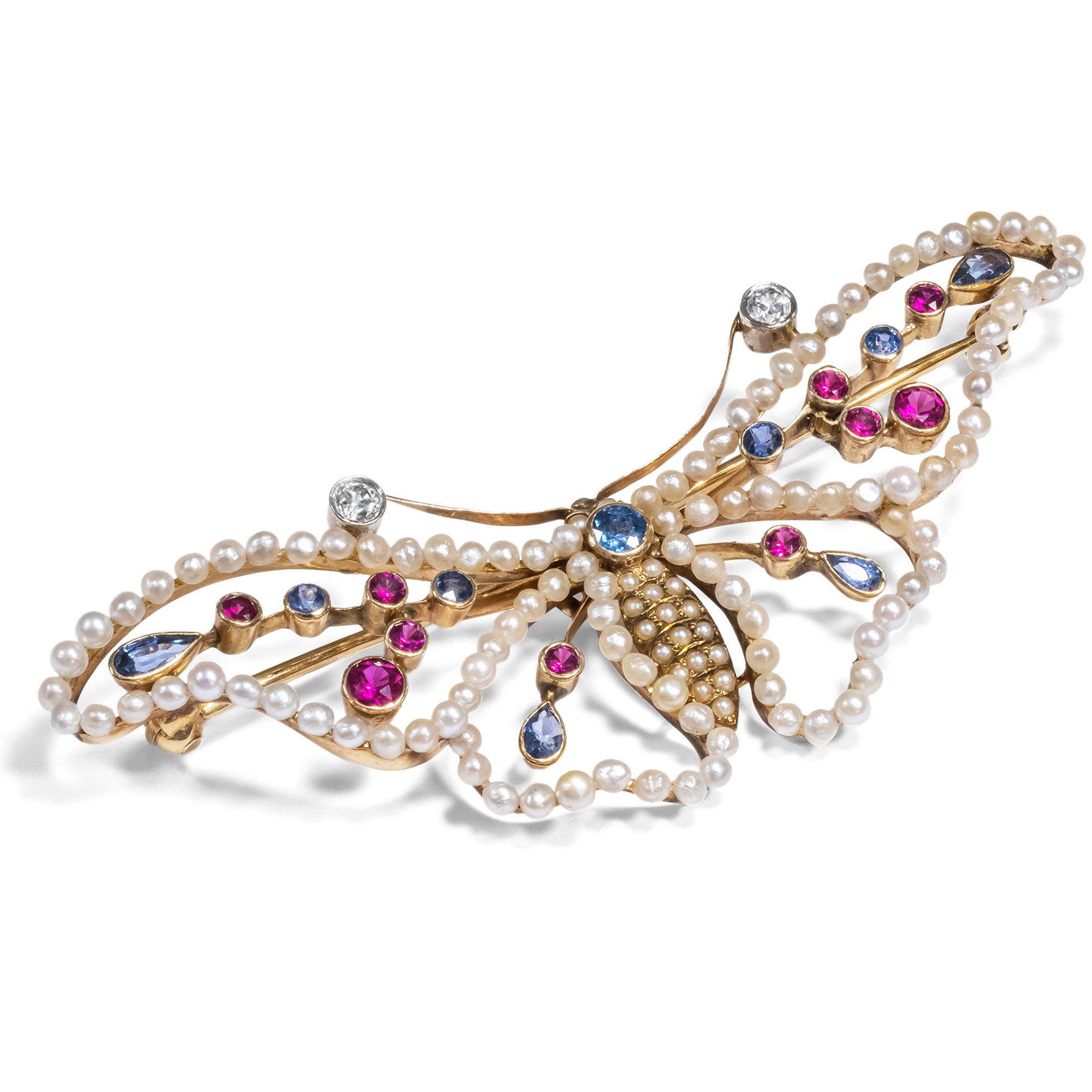 Large Antique Butterfly Brooch with Pearls & Gemstones, New York circa 1910