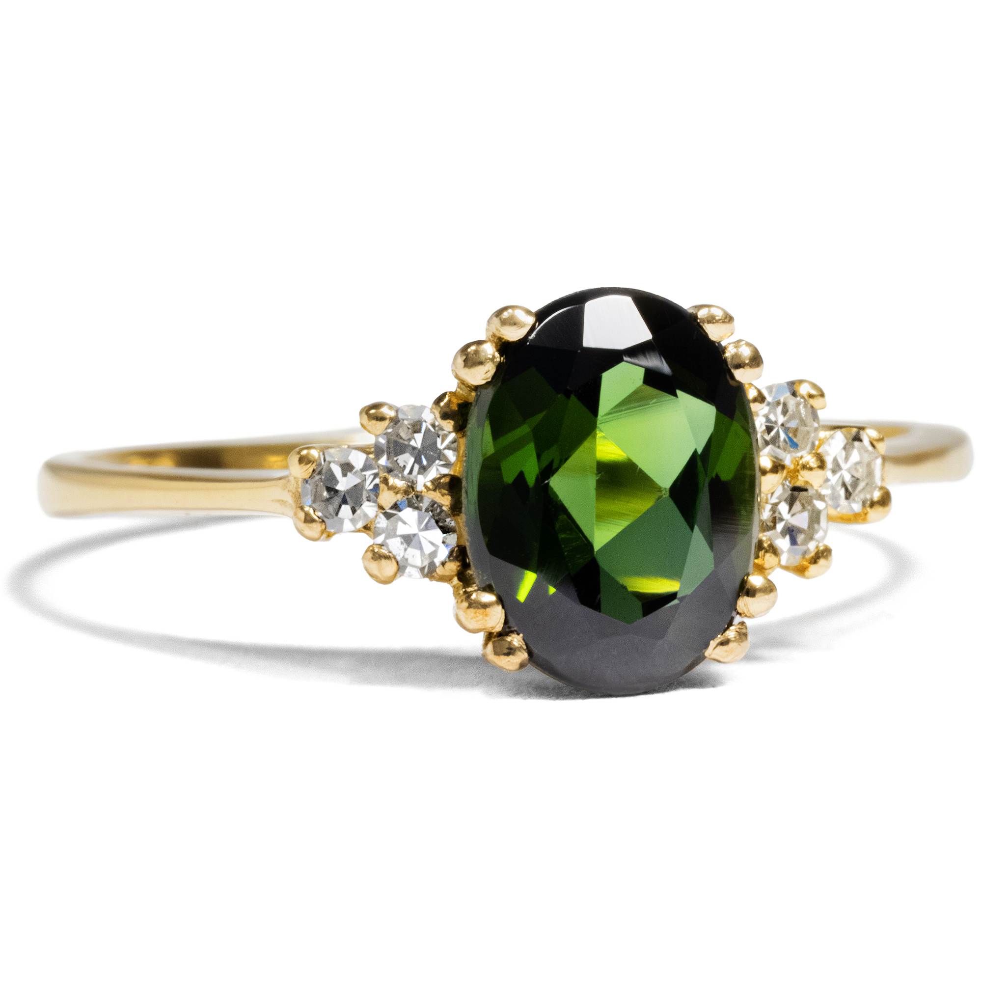 Wonderful Ring With Dark Green Tourmaline & Diamonds Set in Gold From Our Workshop