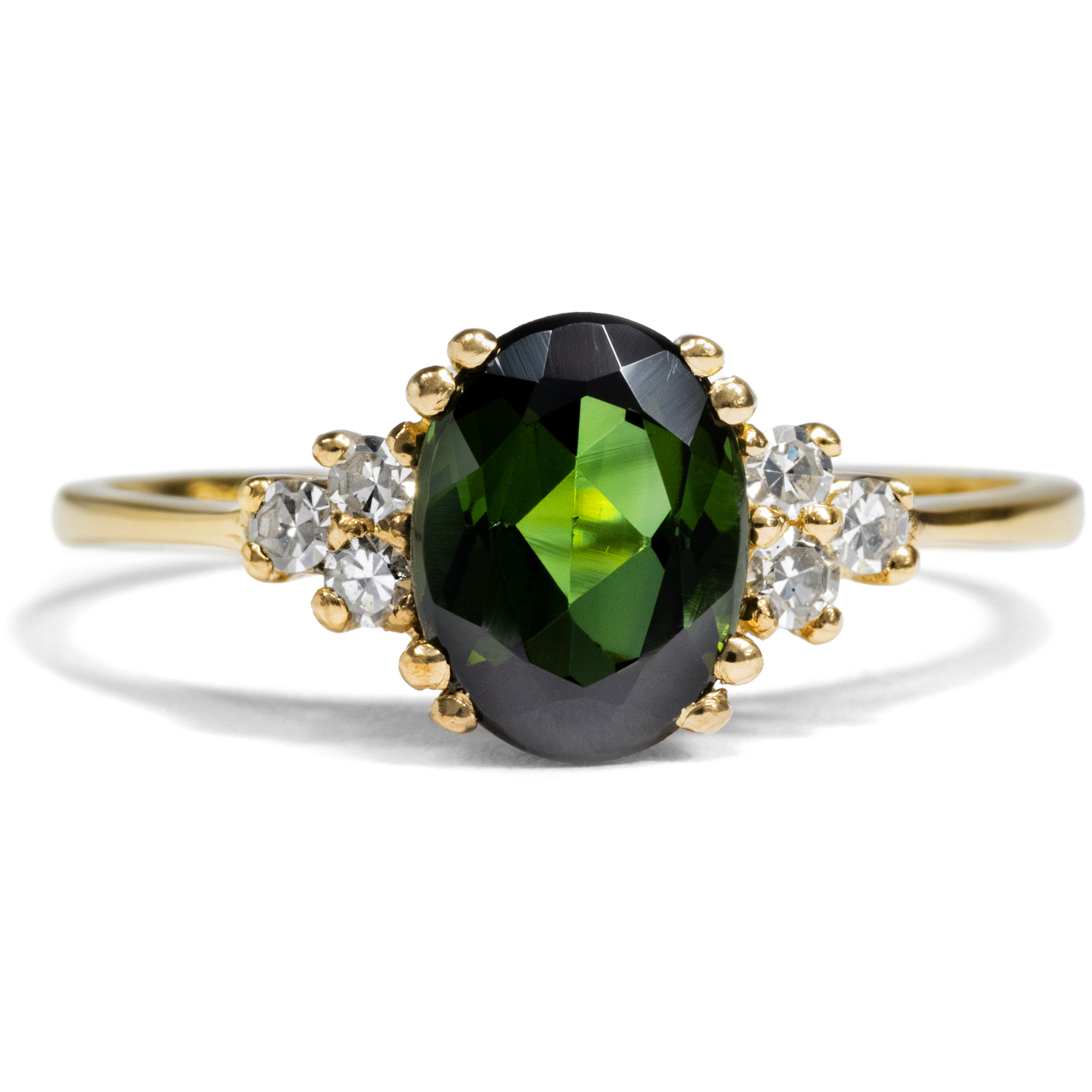 Wonderful Ring With Dark Green Tourmaline & Diamonds Set in Gold From Our Workshop