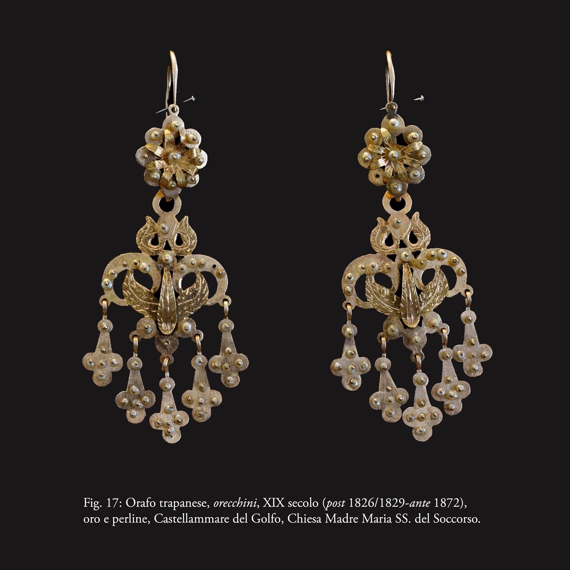 Antiker Anhänger mit Naturperlen in Gold aus Sizilien, um 1830 Antiker Anhänger mit Naturperlen in Gold aus Sizilien, um 1830