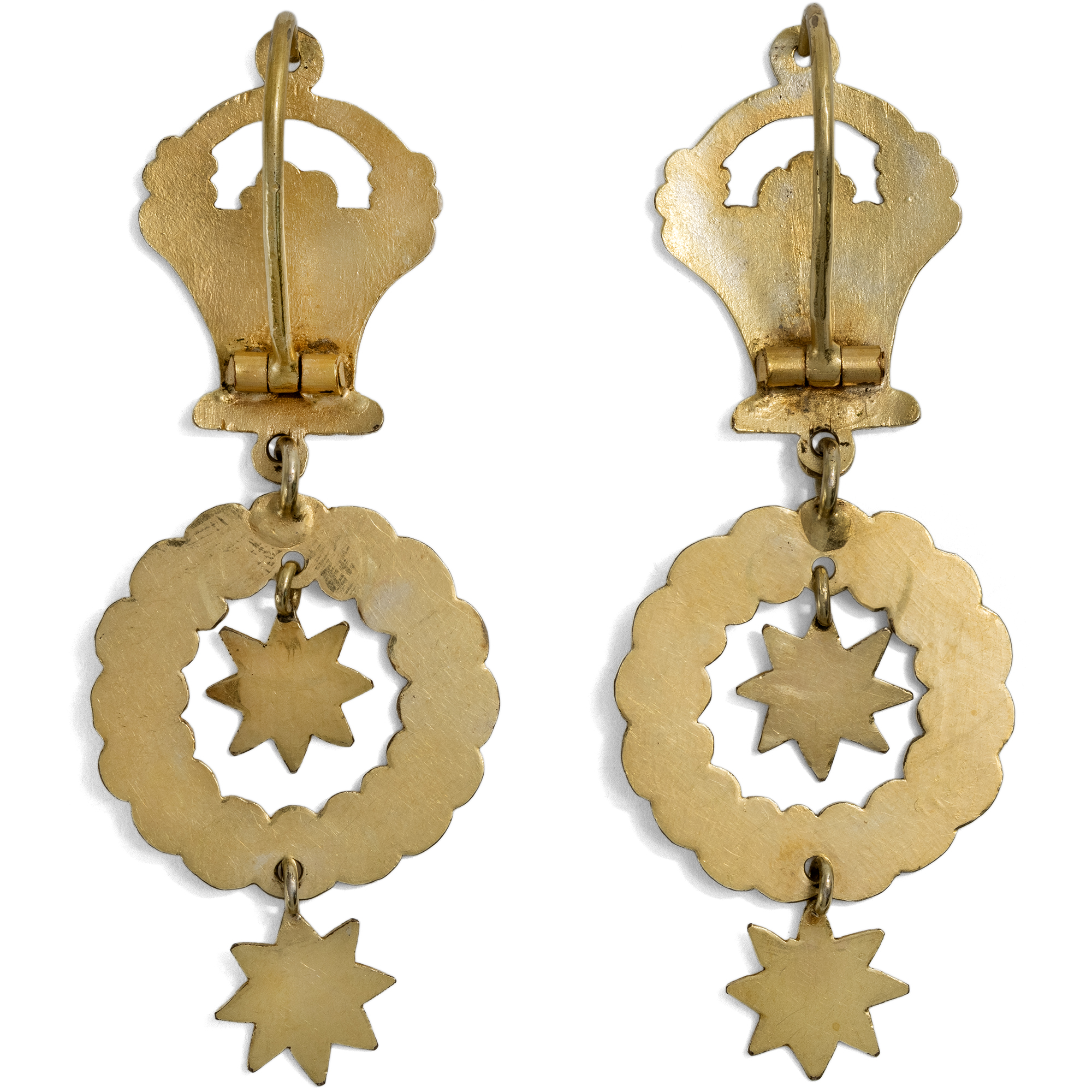 Italienische Ohrringe mit Kränzen, Sternen & Körben, um 1850 Italienische Ohrringe mit Kränzen, Sternen & Körben, um 1850