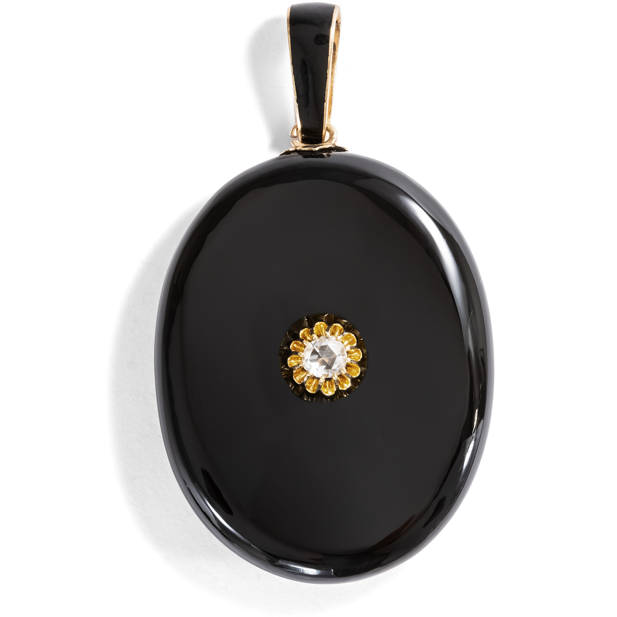 Sentimental Black Onyx & Diamond Locket Pendant, Circa 1875