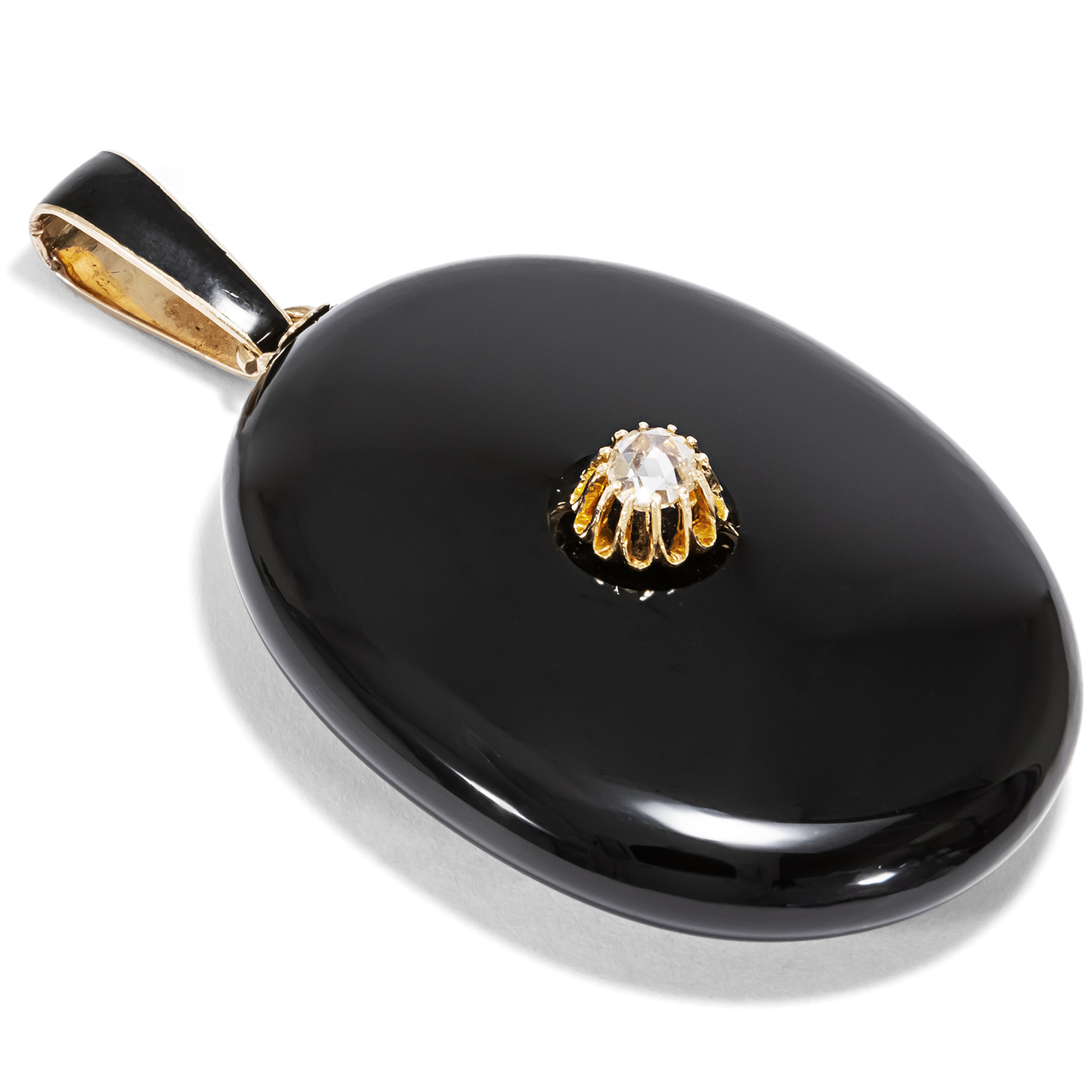 Sentimental Black Onyx & Diamond Locket Pendant, Circa 1875