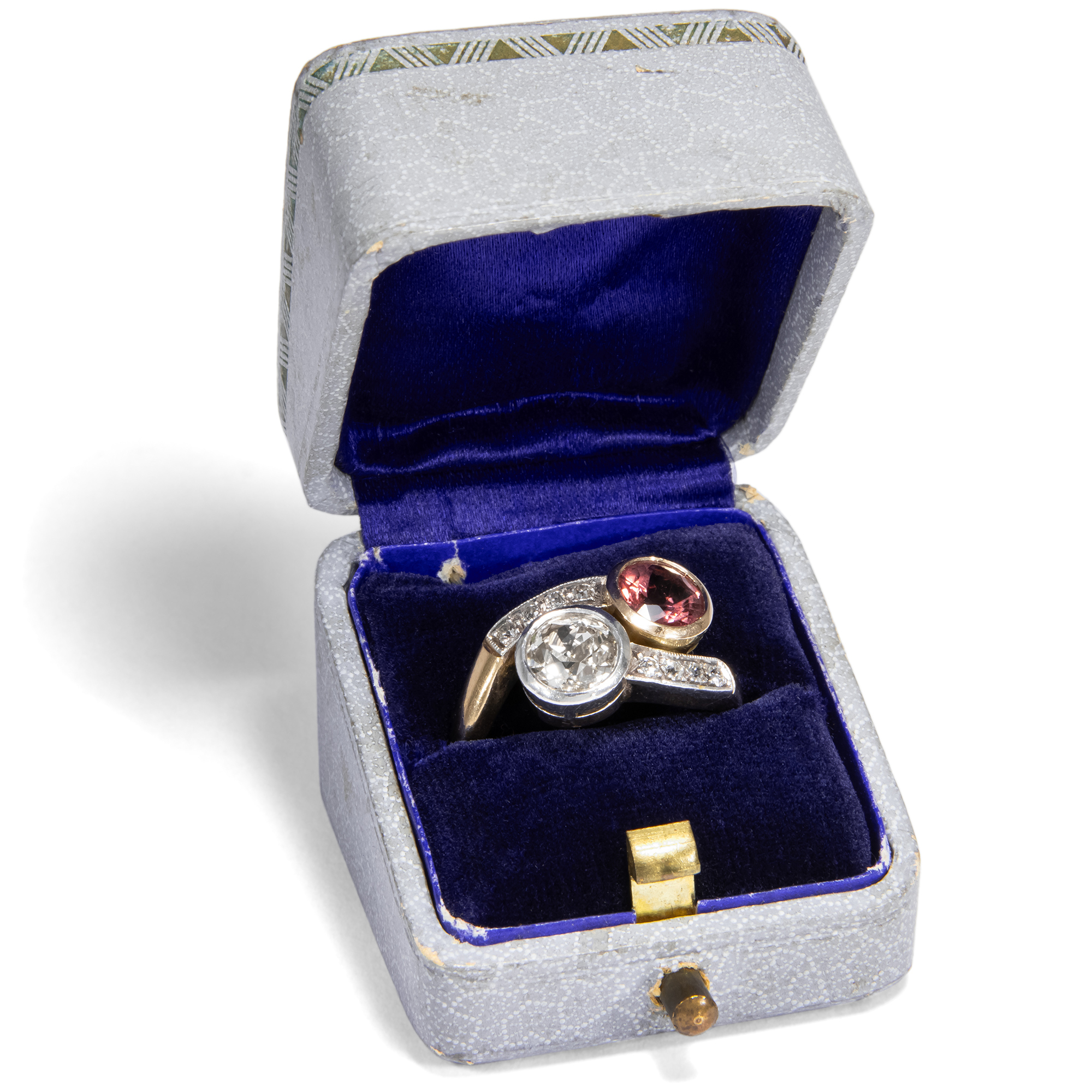 Large Toi-et-Moi Ring With Diamonds & Pink Tourmaline, Vienna Circa 1950