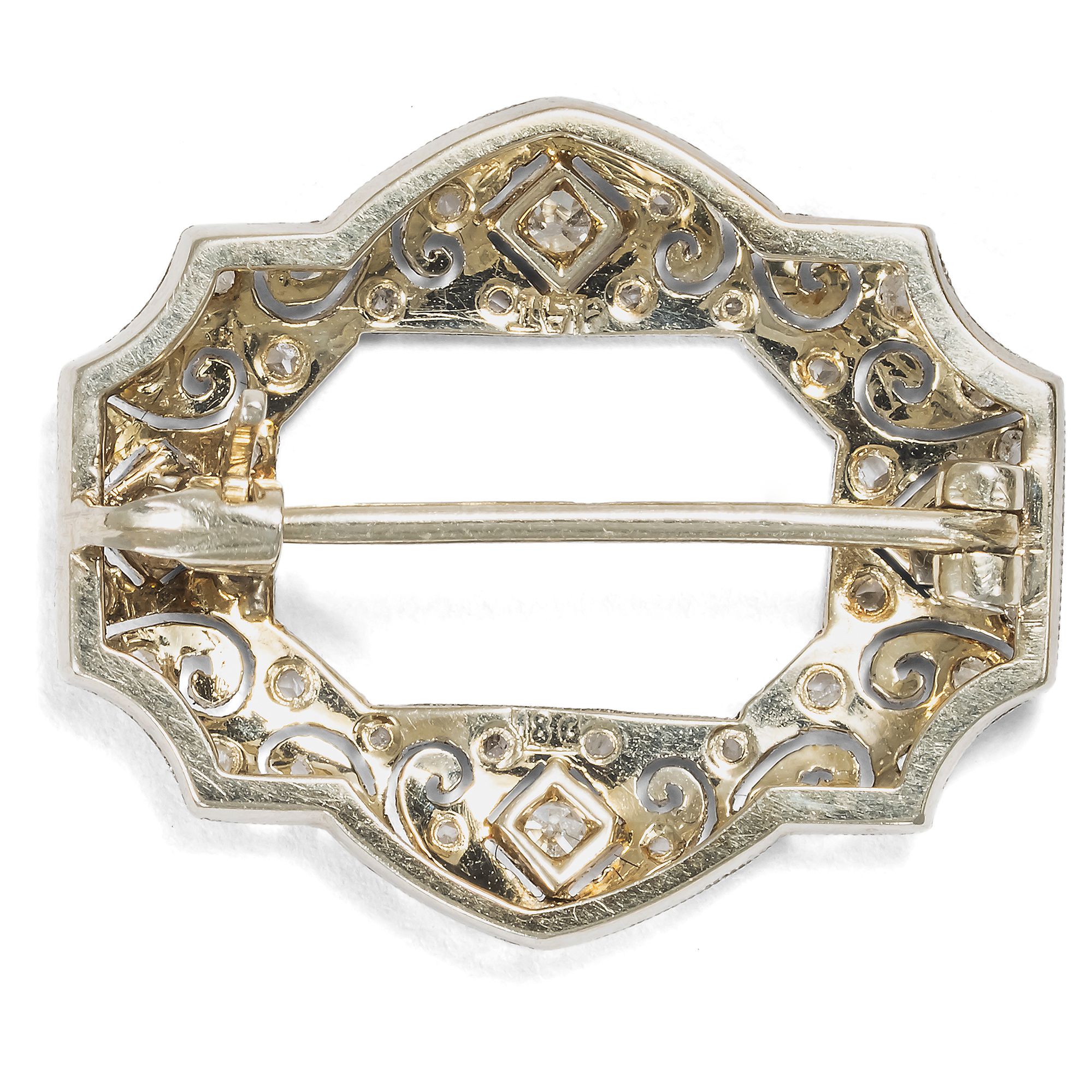 Antike Schulterbrosche mit Diamanten in Platin auf Gold, Großbritannien um 1925 Antike Schulterbrosche mit Diamanten in Platin auf Gold, Großbritannien um 1925