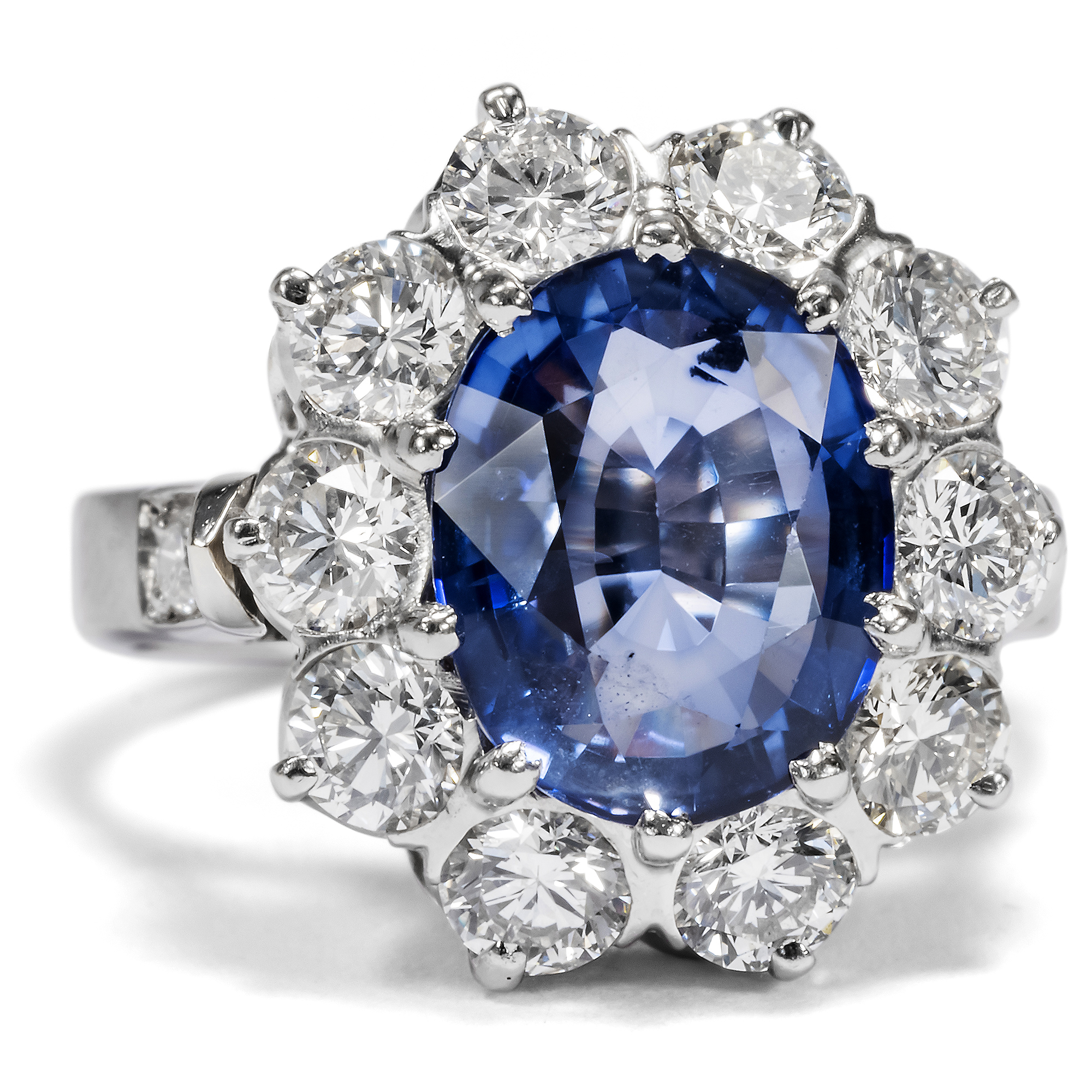 Vintage Ring With Sapphire & Diamonds In White Gold, Circa 1970