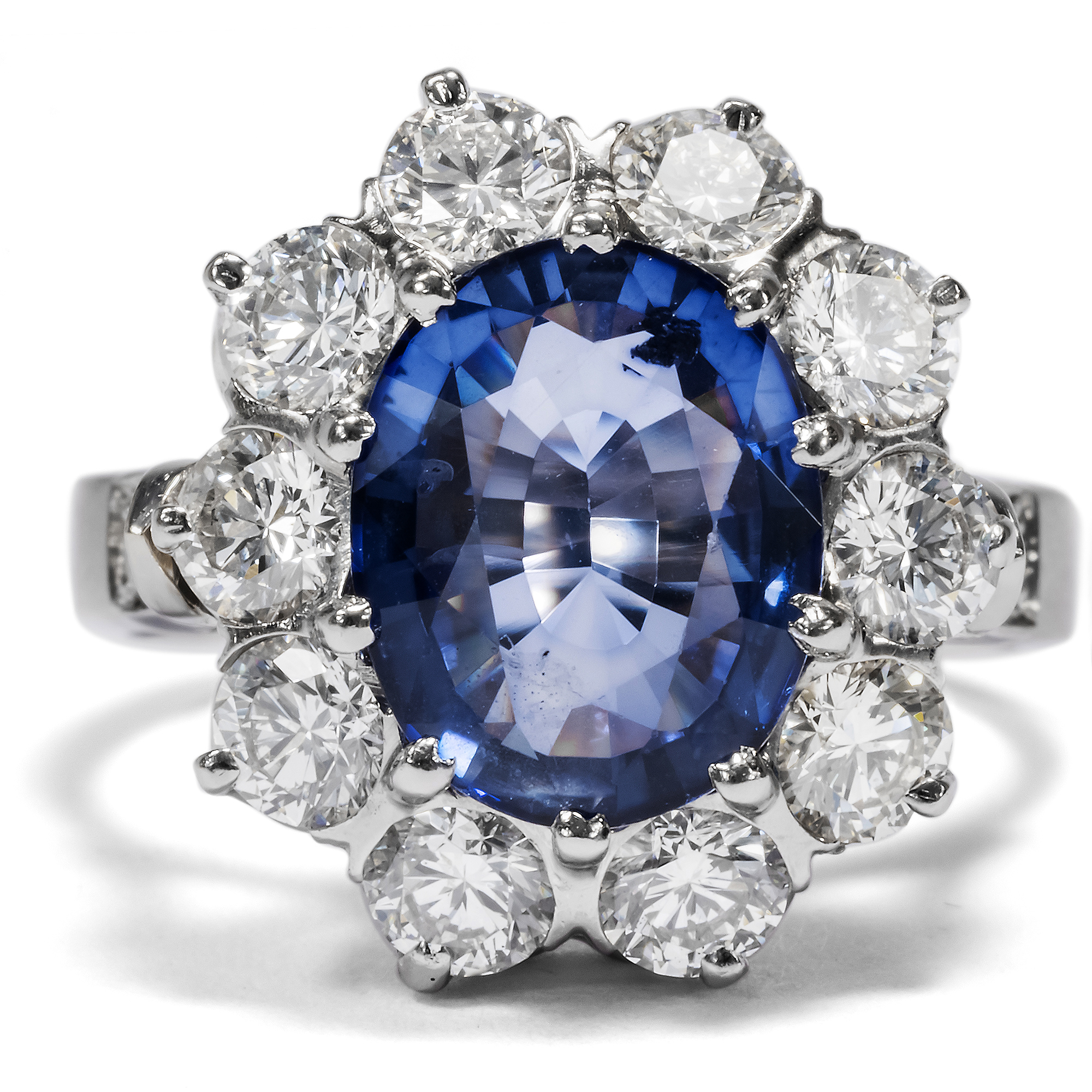 Vintage Ring With Sapphire & Diamonds In White Gold, Circa 1970