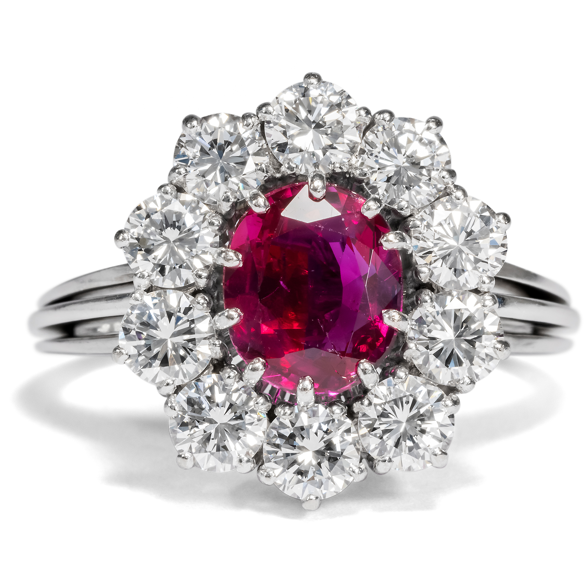 Vintage Cluster Ring with Untreated Burmese Ruby & Diamonds, circa 1975
