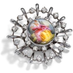Rokokokotte • Fine Vintage Brooch With Antique Porcelain