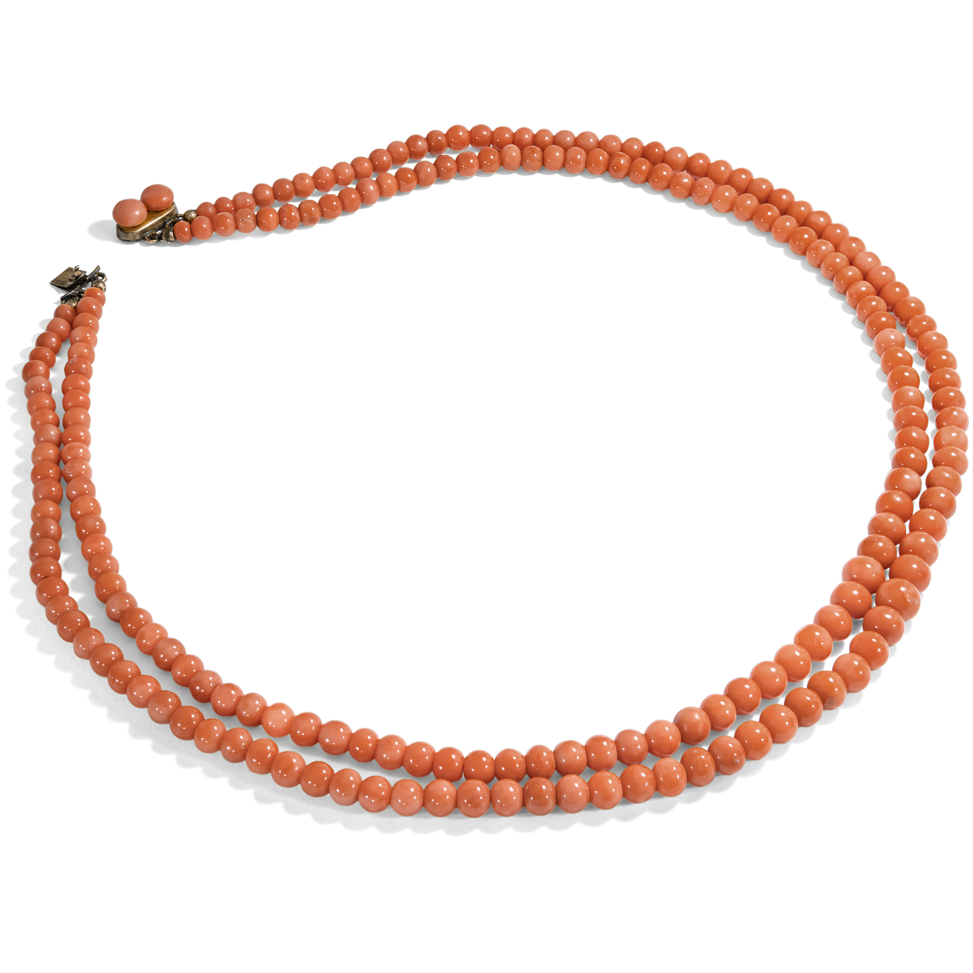 Antique Mediterranean Coral Double Row Necklace With Original Clasp, Circa 1900