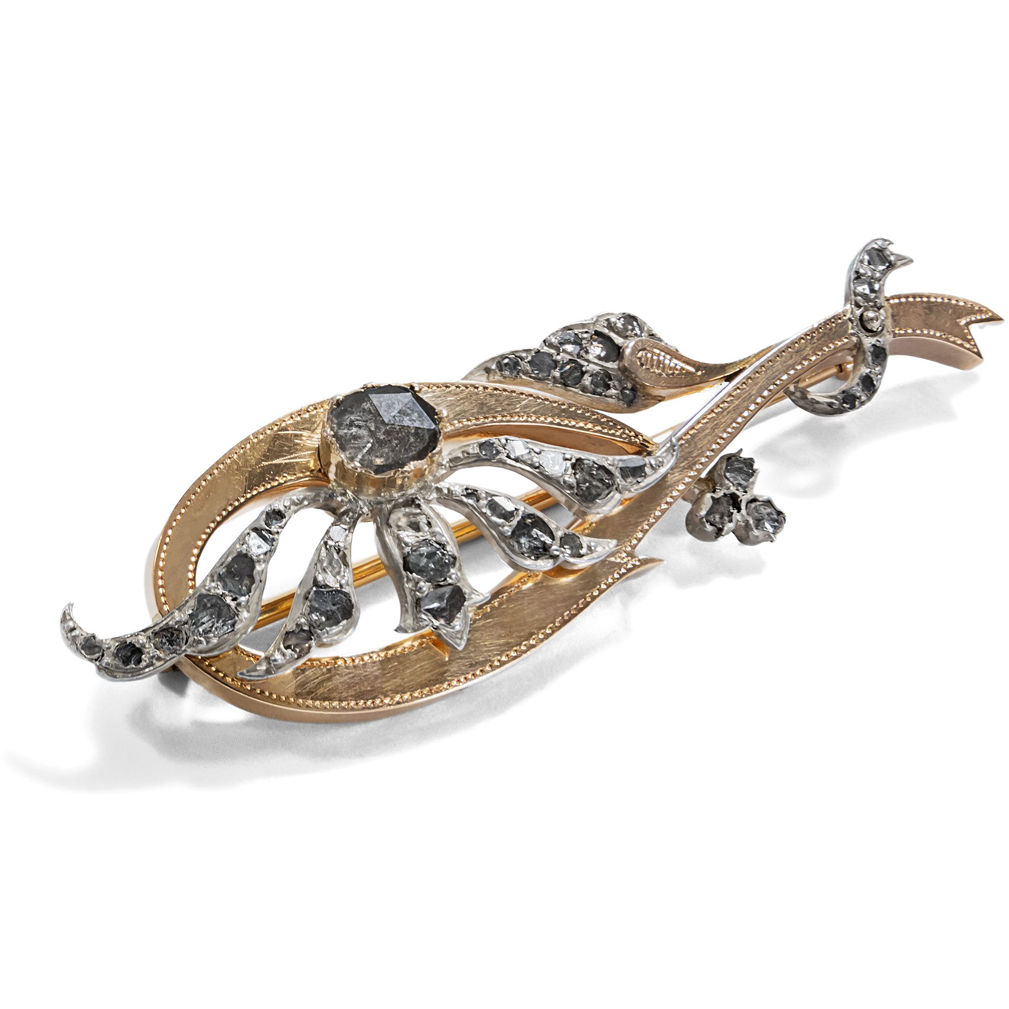 Dynamic Brooch With Diamond Roses In Gold & Silver, Circa 1880