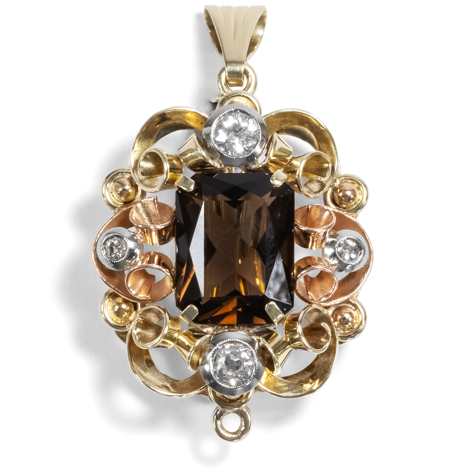 Extravagant Retro Style Pendant-Brooch with Smoky Quartz & Diamonds, Vienna circa 1940