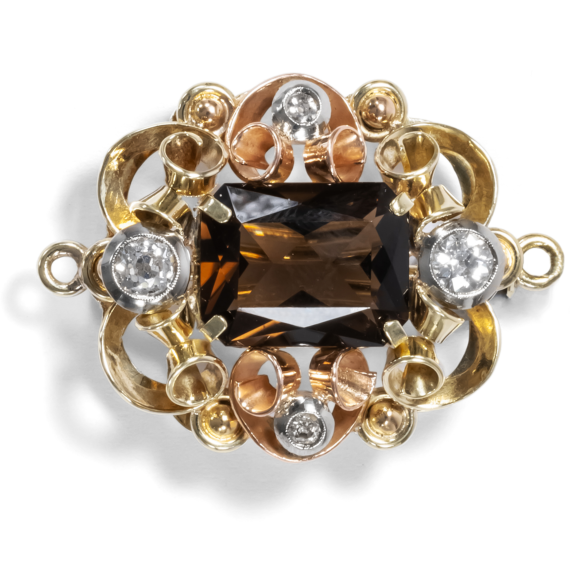 Extravagant Retro Style Pendant-Brooch with Smoky Quartz & Diamonds, Vienna circa 1940